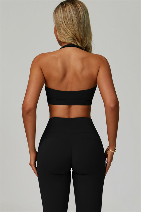 Conjunto de 2 piezas de leggings y sujetador deportivo de cuello halter atrevido