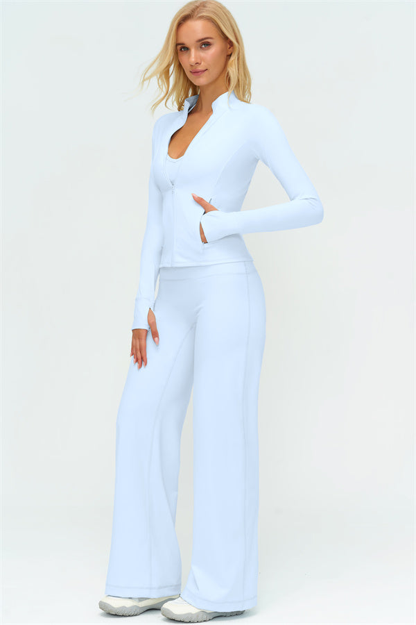 Conjunto de 3 piezas: sujetador deportivo, chaqueta con cremallera Twirl y pantalones de pierna recta nuevos