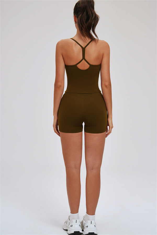 Conjunto de 2 Piezas de Camiseta sin Mangas con Espalda Cruzada y Pantalones Cortos Svelte