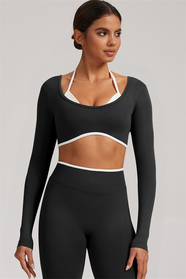 Conjunto de 2 piezas Elevate New: Top corto de manga larga y leggings