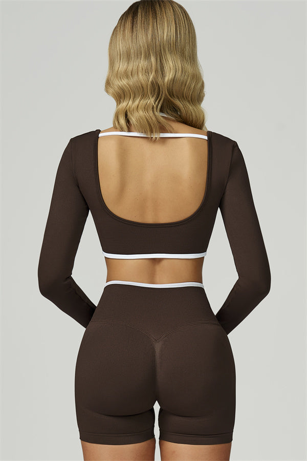Conjunto de 2 piezas de shorts y top corto de manga larga Prime Line