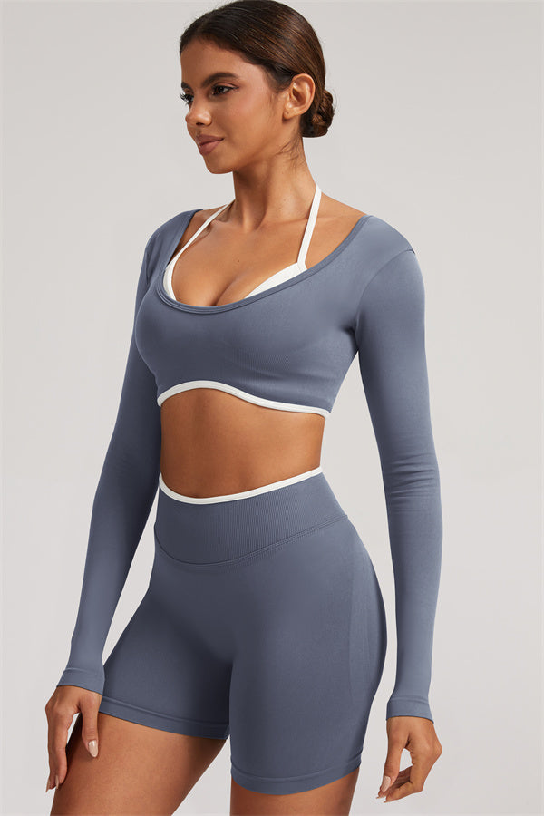Conjunto de 2 Piezas de Top Corto de Manga Larga y Shorts Elevate