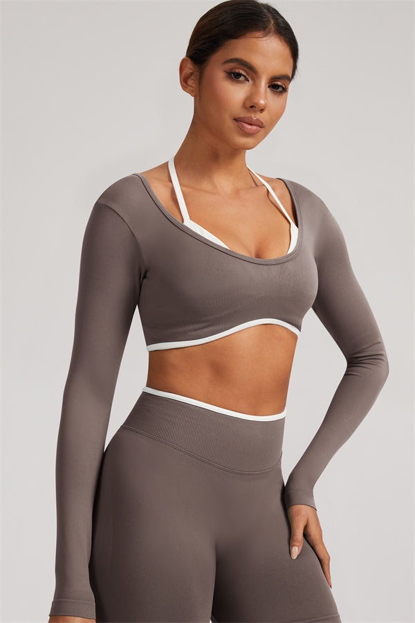 Conjunto de 2 piezas Elevate New: Top corto de manga larga y leggings