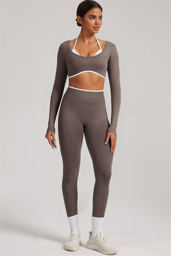 Conjunto de 2 piezas Elevate New: Top corto de manga larga y leggings