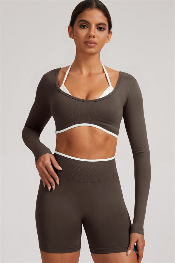 Conjunto de 2 Piezas de Top Corto de Manga Larga y Shorts Elevate