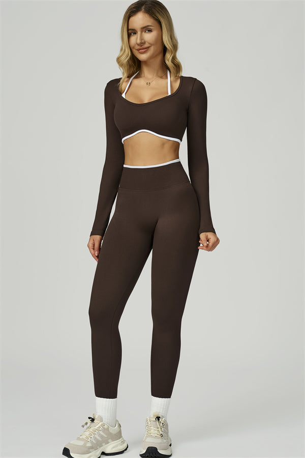 El conjunto de 2 piezas de crop top de manga larga y leggings Prime Line