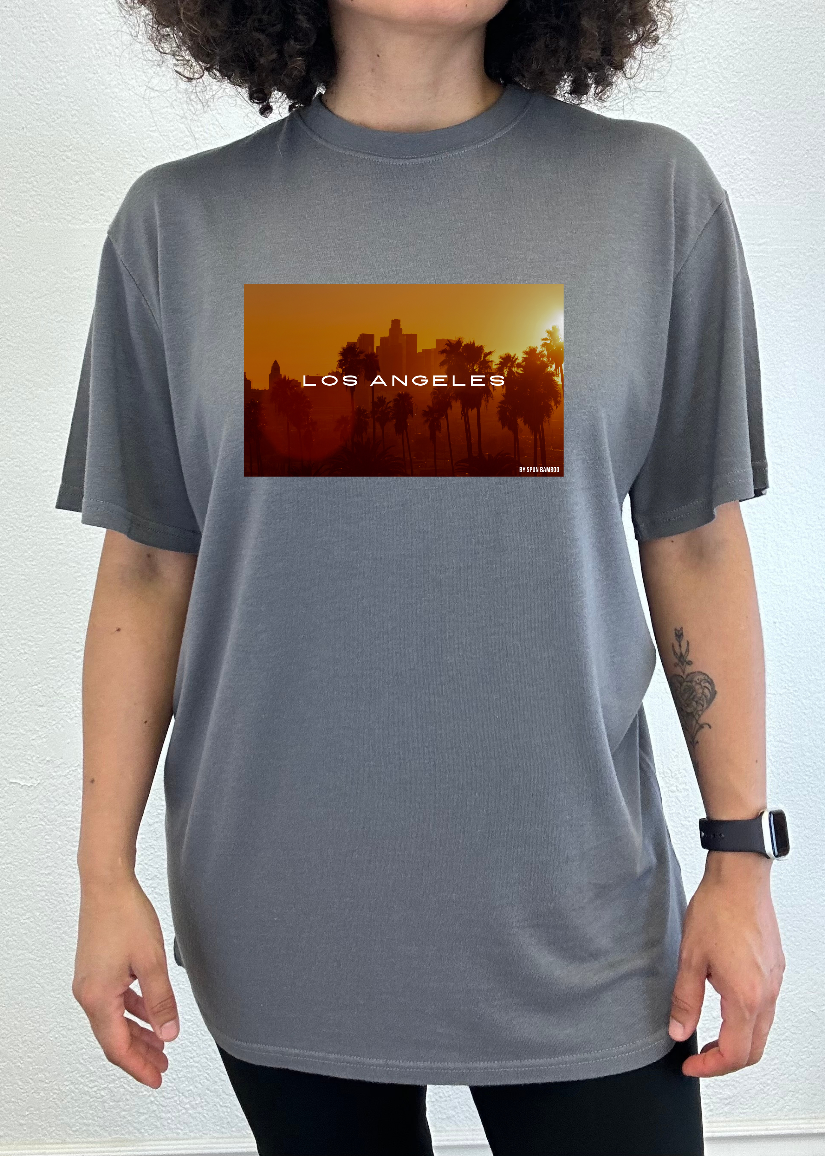 Camiseta gráfica unisex de manga corta Los Angeles de viscosa de bambú/algodón orgánico