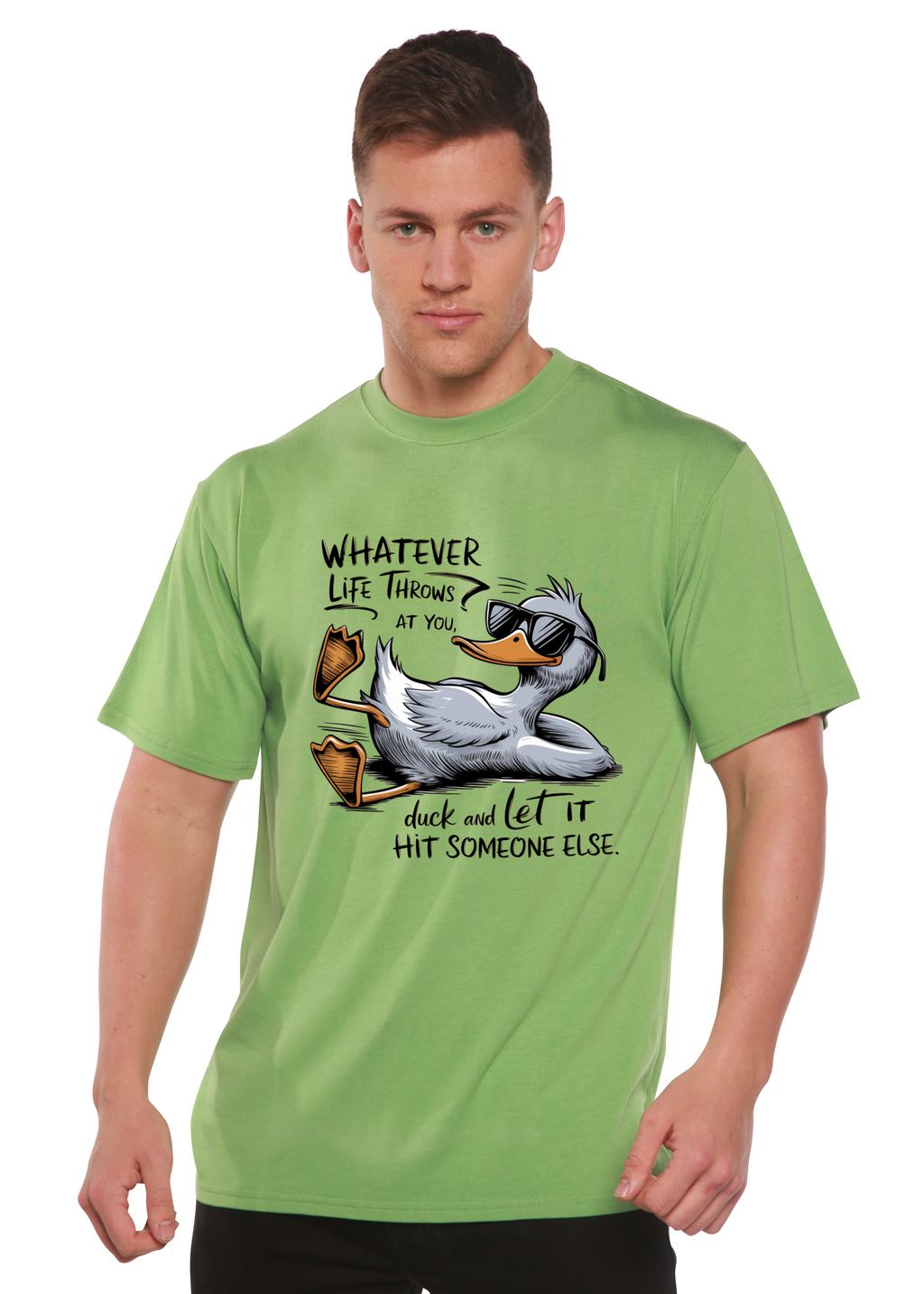 Camiseta gráfica unisex divertida de bambú/algodón "Lo que te depare la vida"