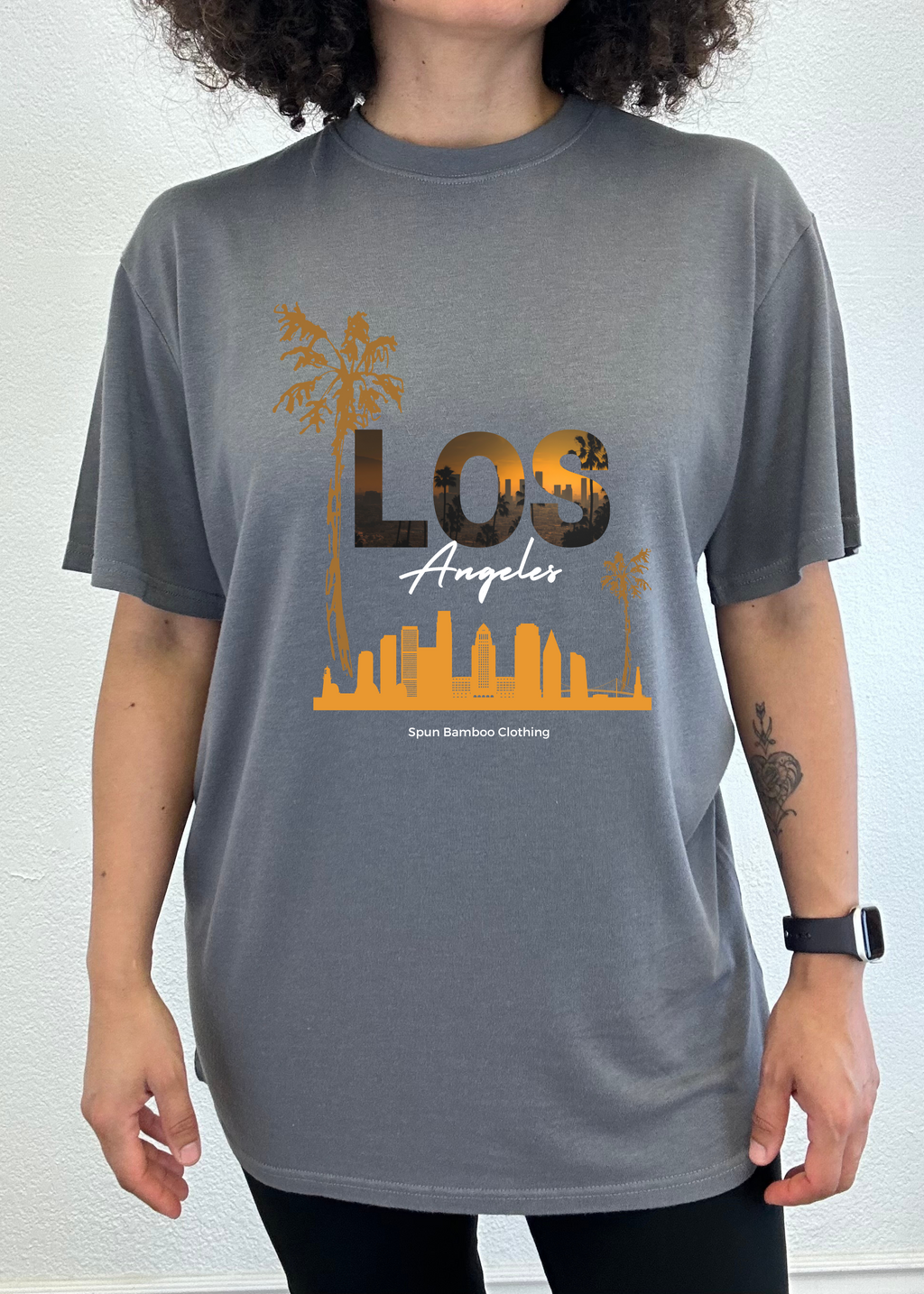 Camiseta gráfica de manga corta de viscosa de bambú/algodón orgánico unisex Los Angeles
