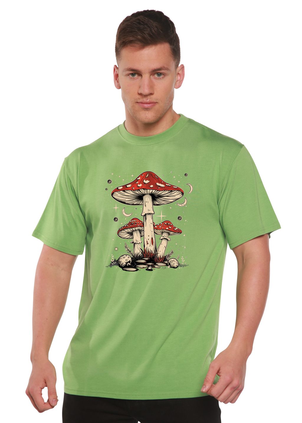 Camiseta gráfica unisex de bambú/algodón "Boho Retro Hippie Mushrooms Natural"