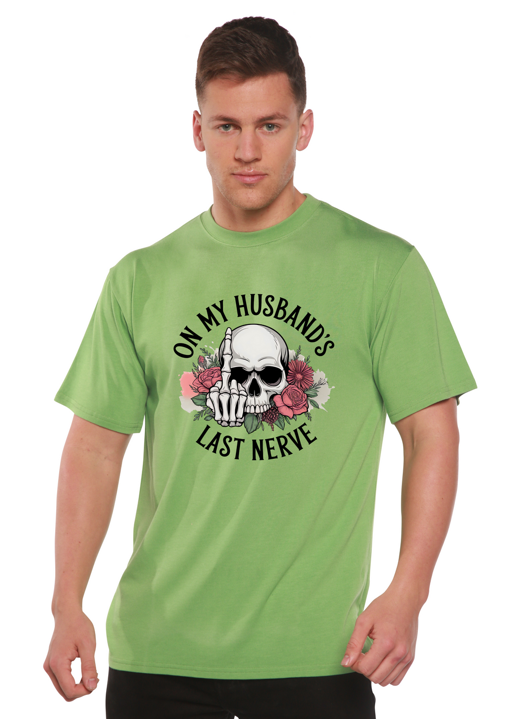Camiseta Gráfica Unisex de Bambú/Algodón con Sublimación "En el Último Nervio de Mi Esposo"