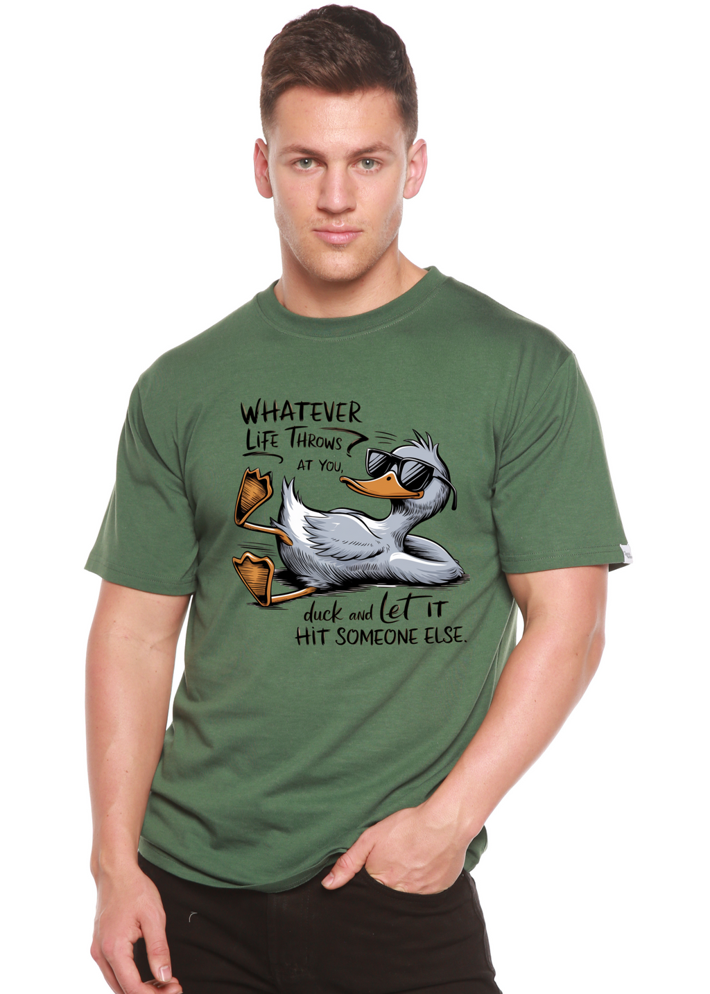 Camiseta gráfica unisex divertida de bambú/algodón "Lo que te depare la vida"