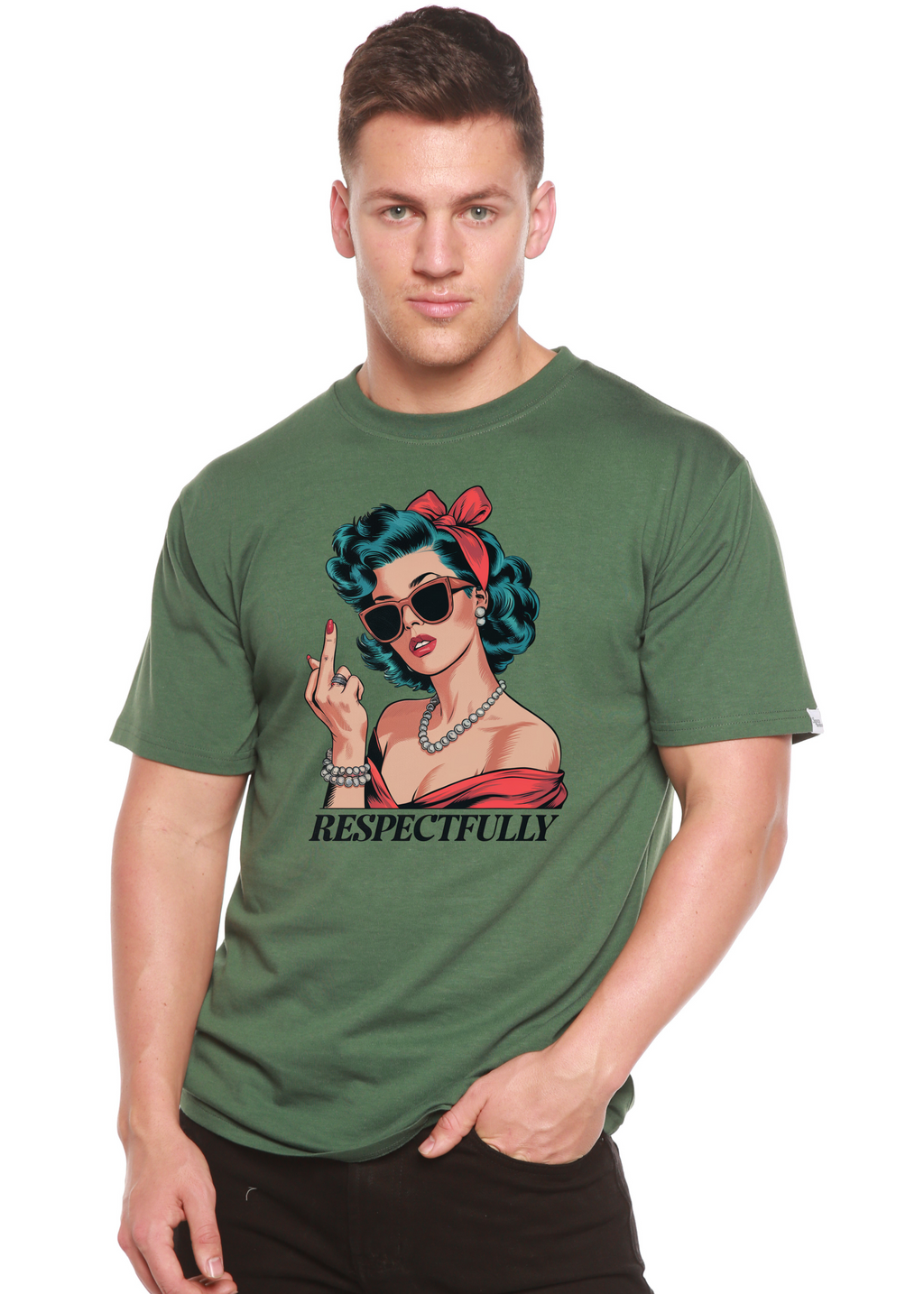 Camiseta gráfica unisex de bambú/algodón con "Respectfully Middle Finger"