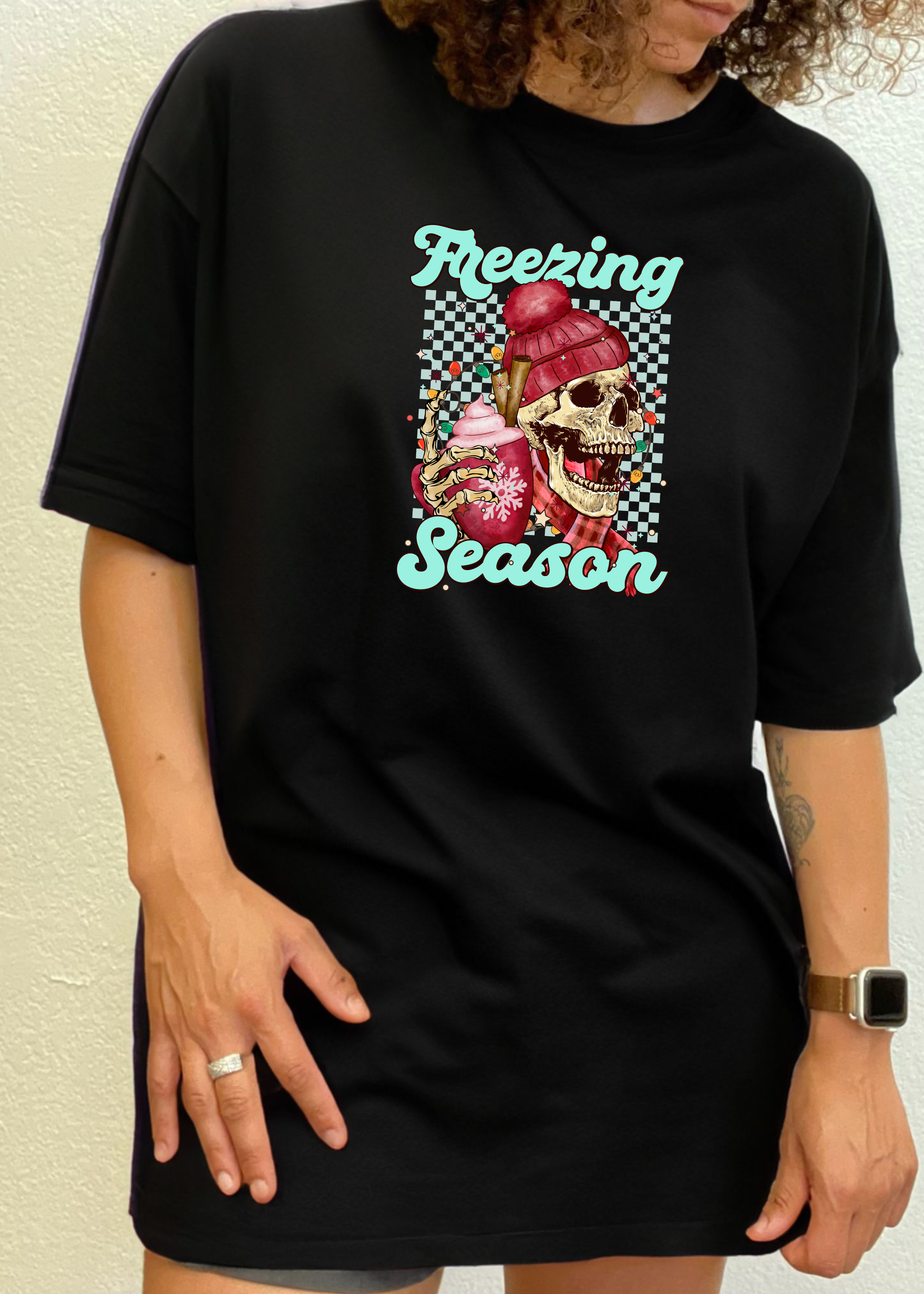Camiseta Gráfica Unisex de Manga Corta de Viscosa de Bambú/Algodón Orgánico "Temporada de Frío"