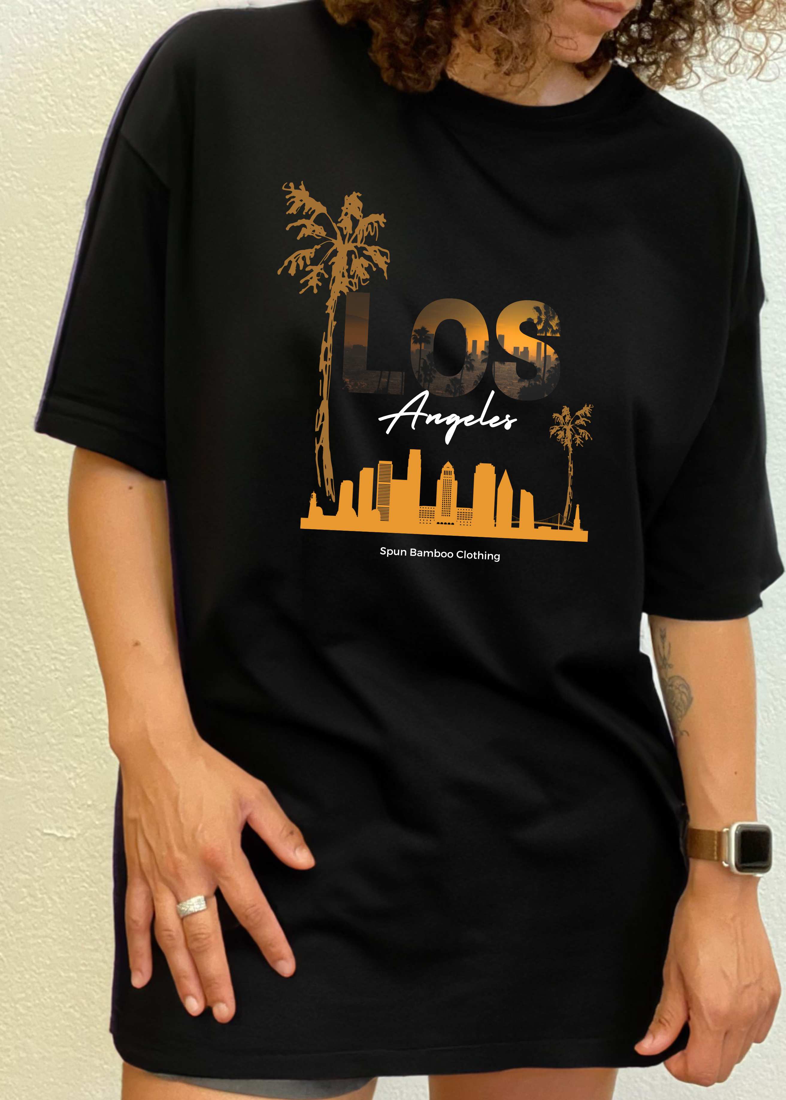 Camiseta gráfica de manga corta de viscosa de bambú/algodón orgánico unisex Los Angeles