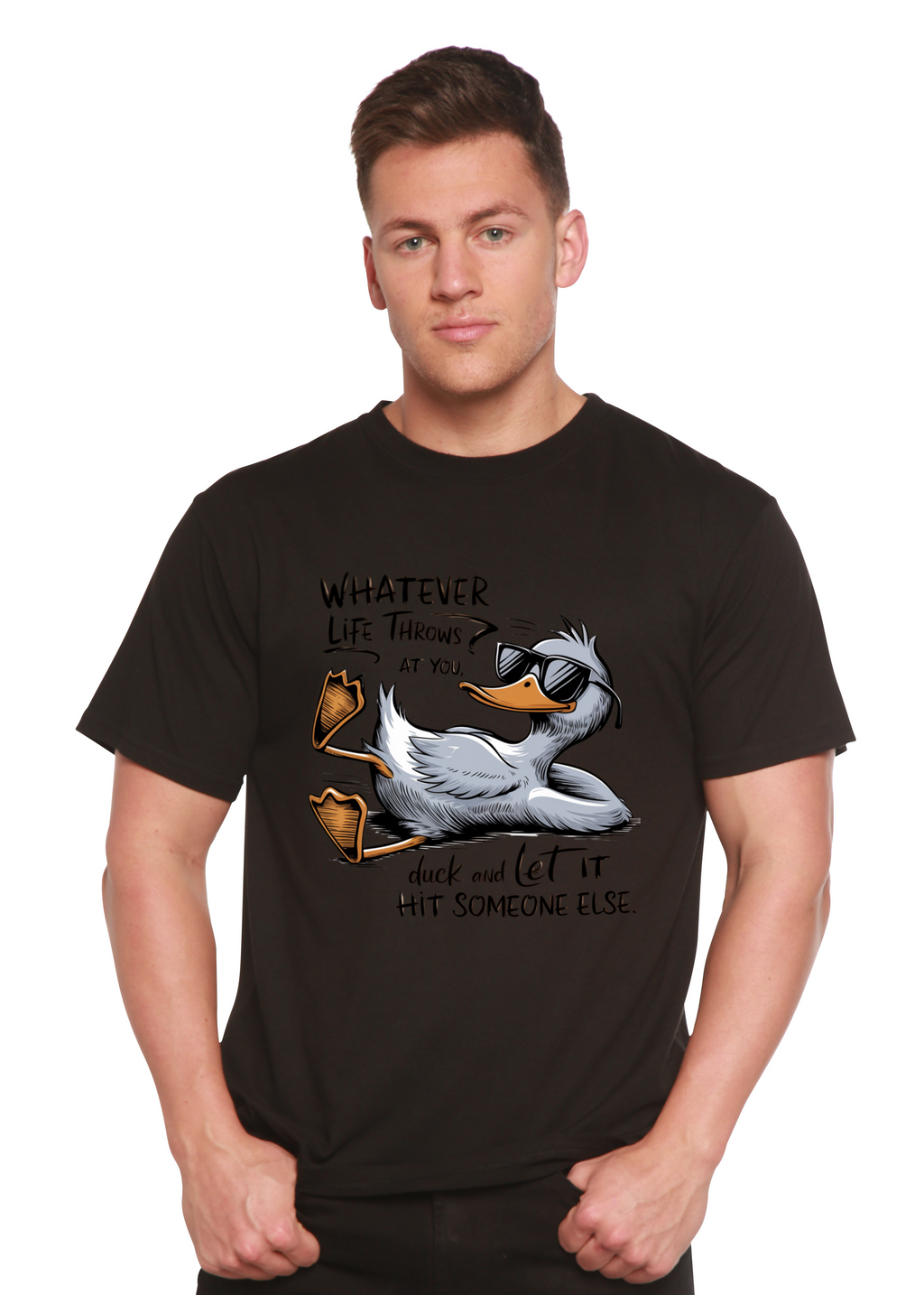 Camiseta gráfica unisex divertida de bambú/algodón "Lo que te depare la vida"