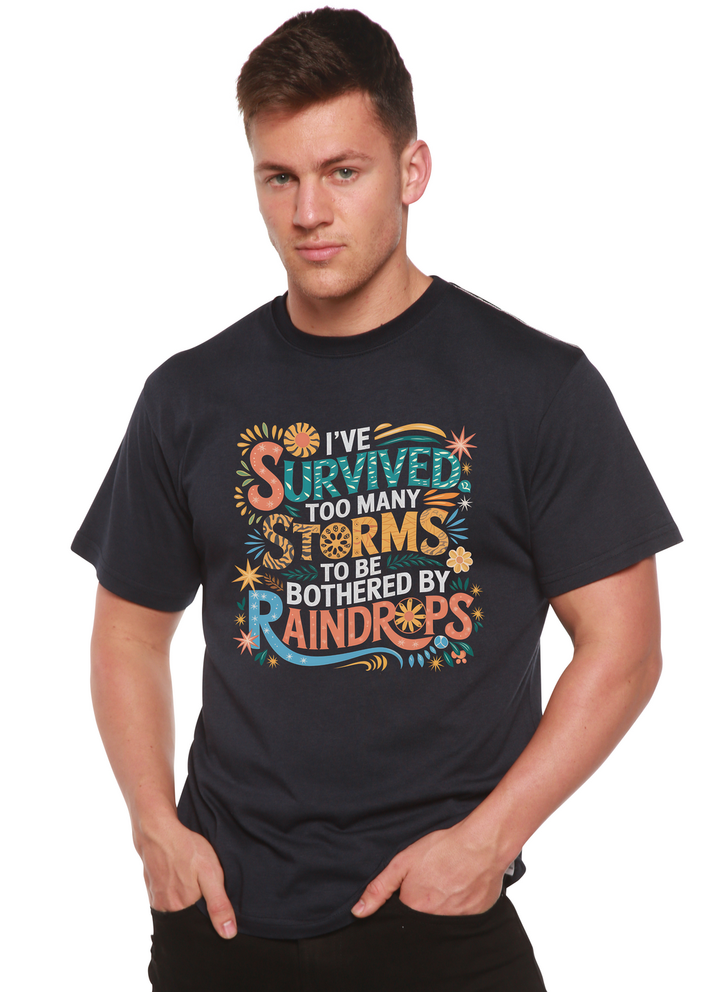 Camiseta gráfica unisex de bambú/algodón "He sobrevivido demasiadas tormentas como para ser solo"