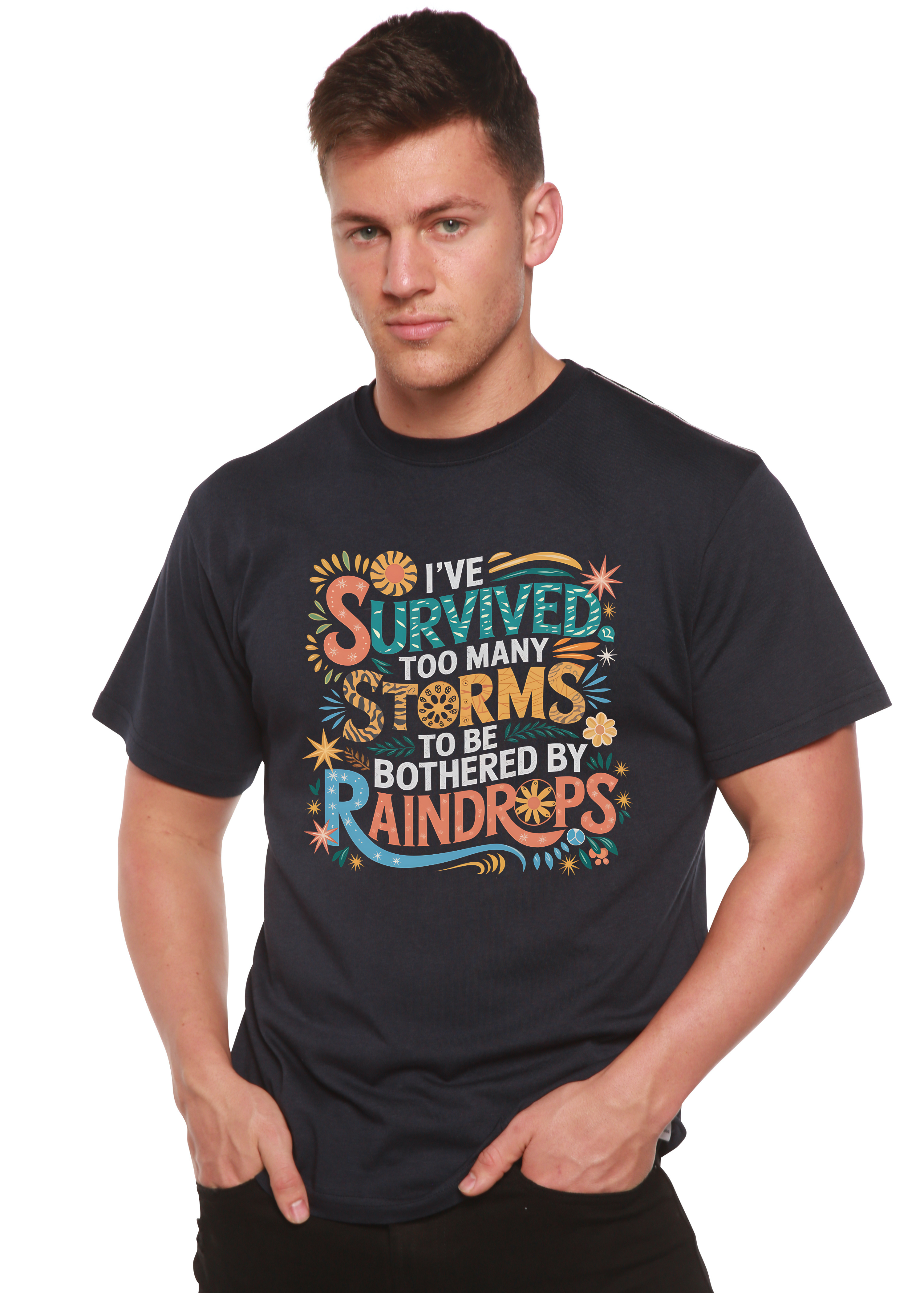 Camiseta gráfica unisex de bambú/algodón "He sobrevivido demasiadas tormentas como para ser solo"