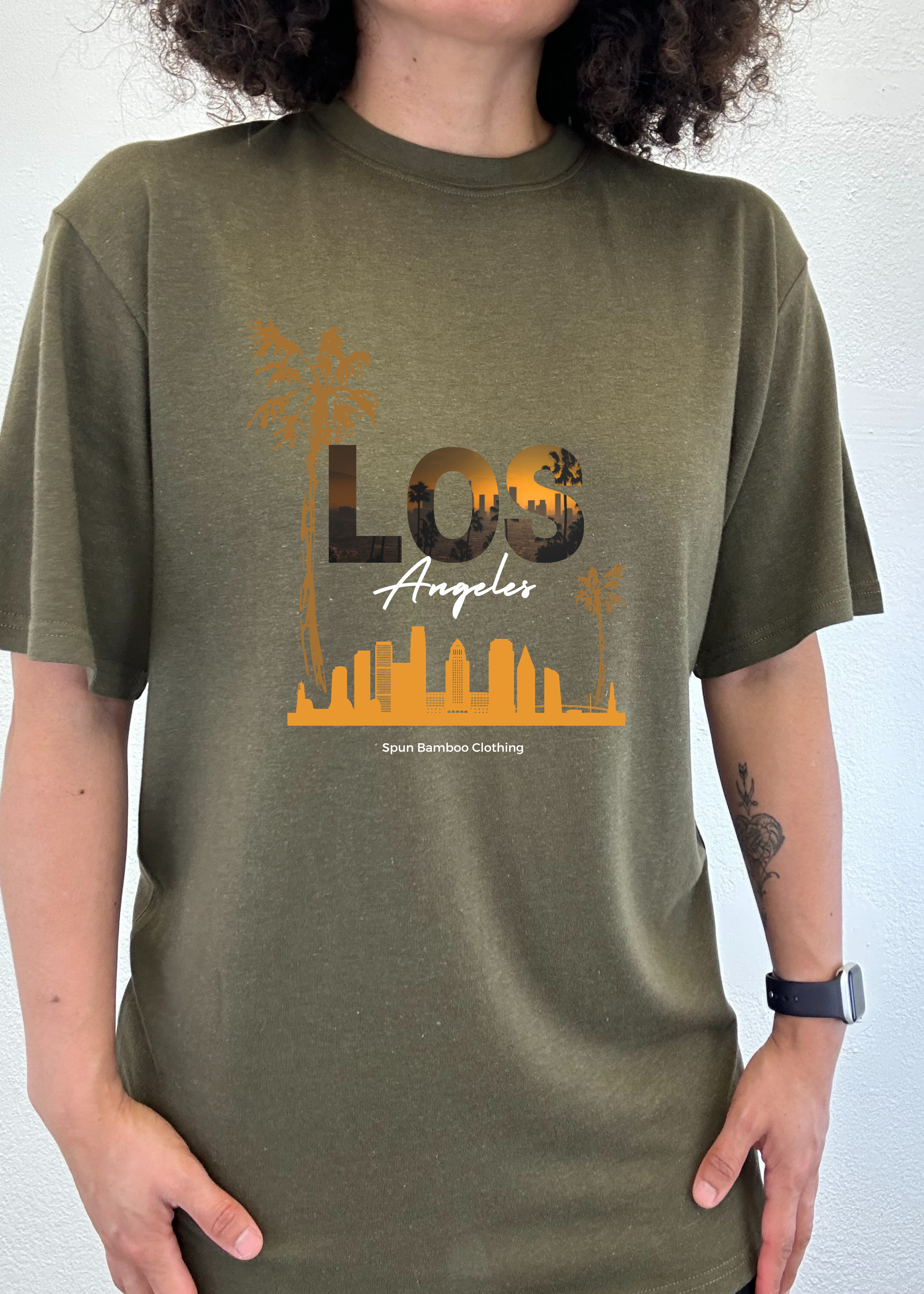 Camiseta gráfica de manga corta de viscosa de bambú/algodón orgánico unisex Los Angeles