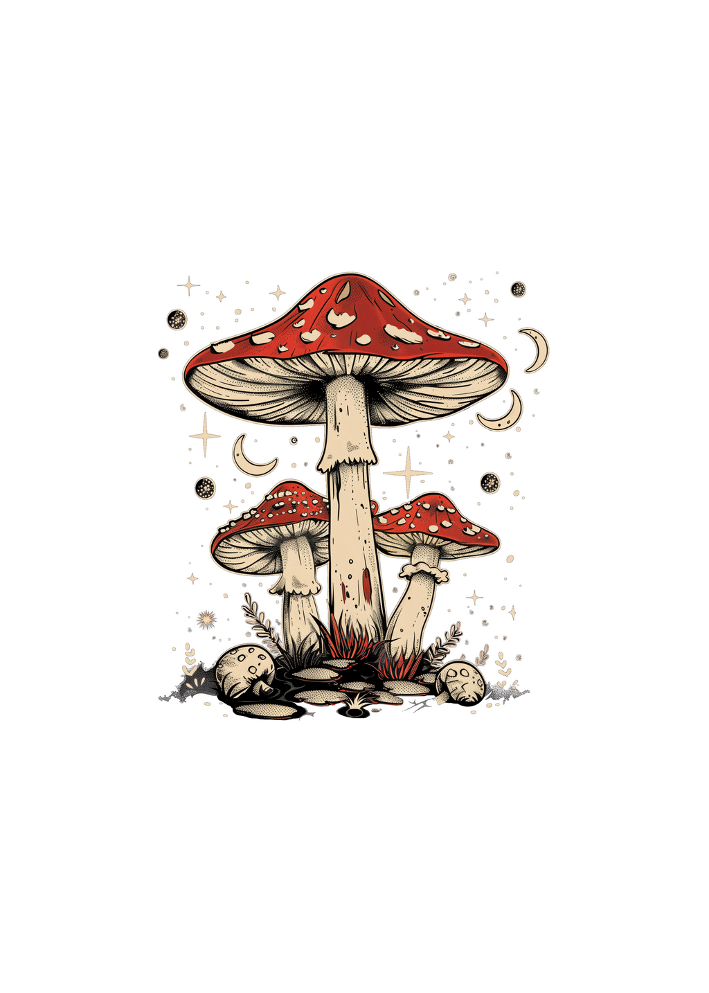 Camiseta gráfica unisex de bambú/algodón "Boho Retro Hippie Mushrooms Natural"