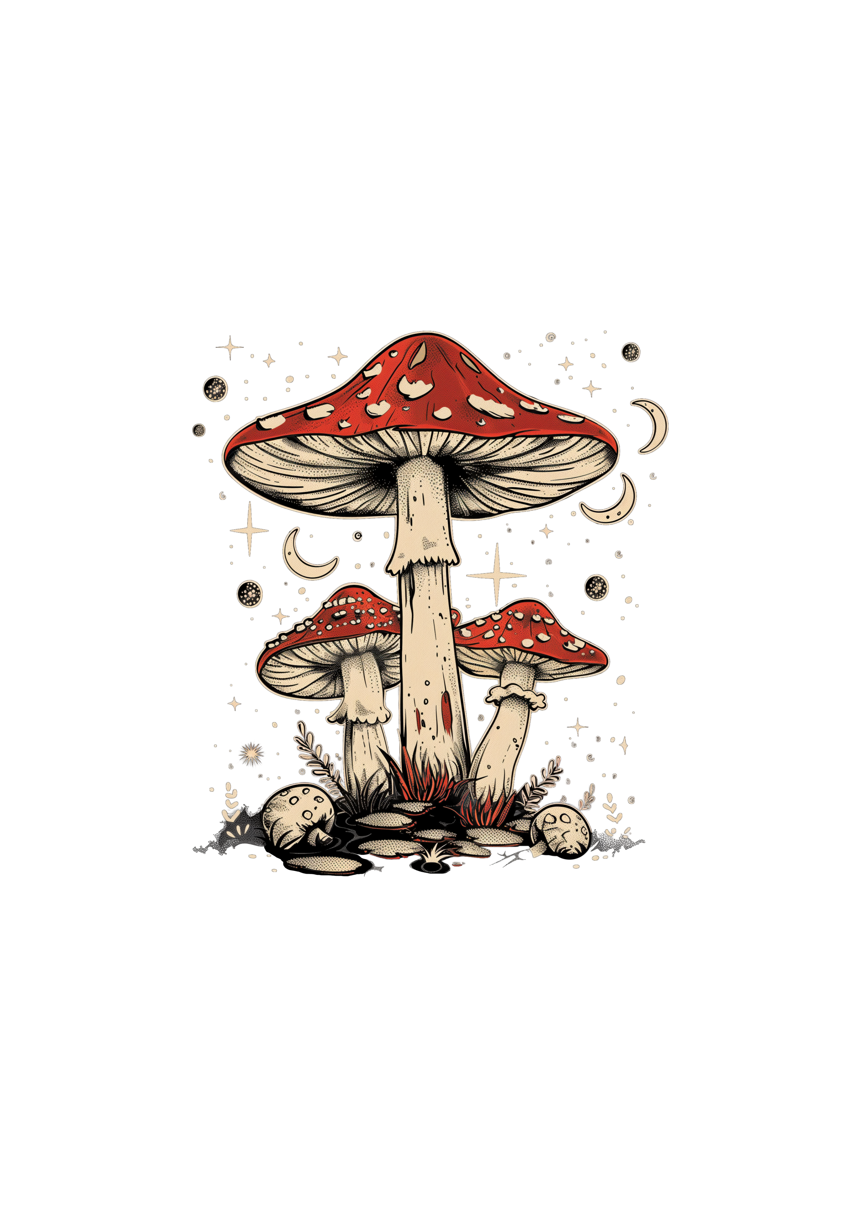 Camiseta gráfica unisex de bambú/algodón "Boho Retro Hippie Mushrooms Natural"