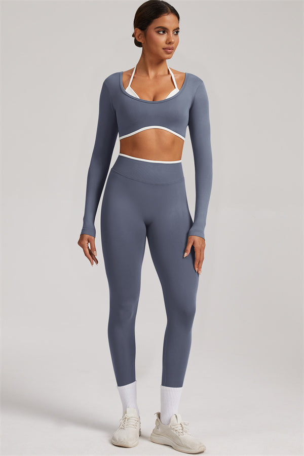Conjunto de 2 piezas Elevate New: Top corto de manga larga y leggings