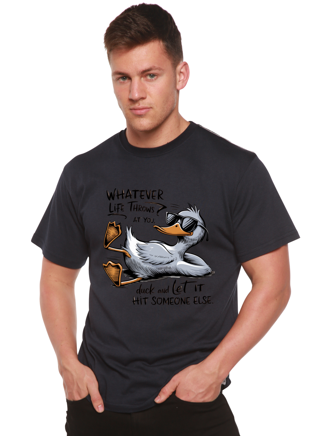 Camiseta gráfica unisex divertida de bambú/algodón "Lo que te depare la vida"