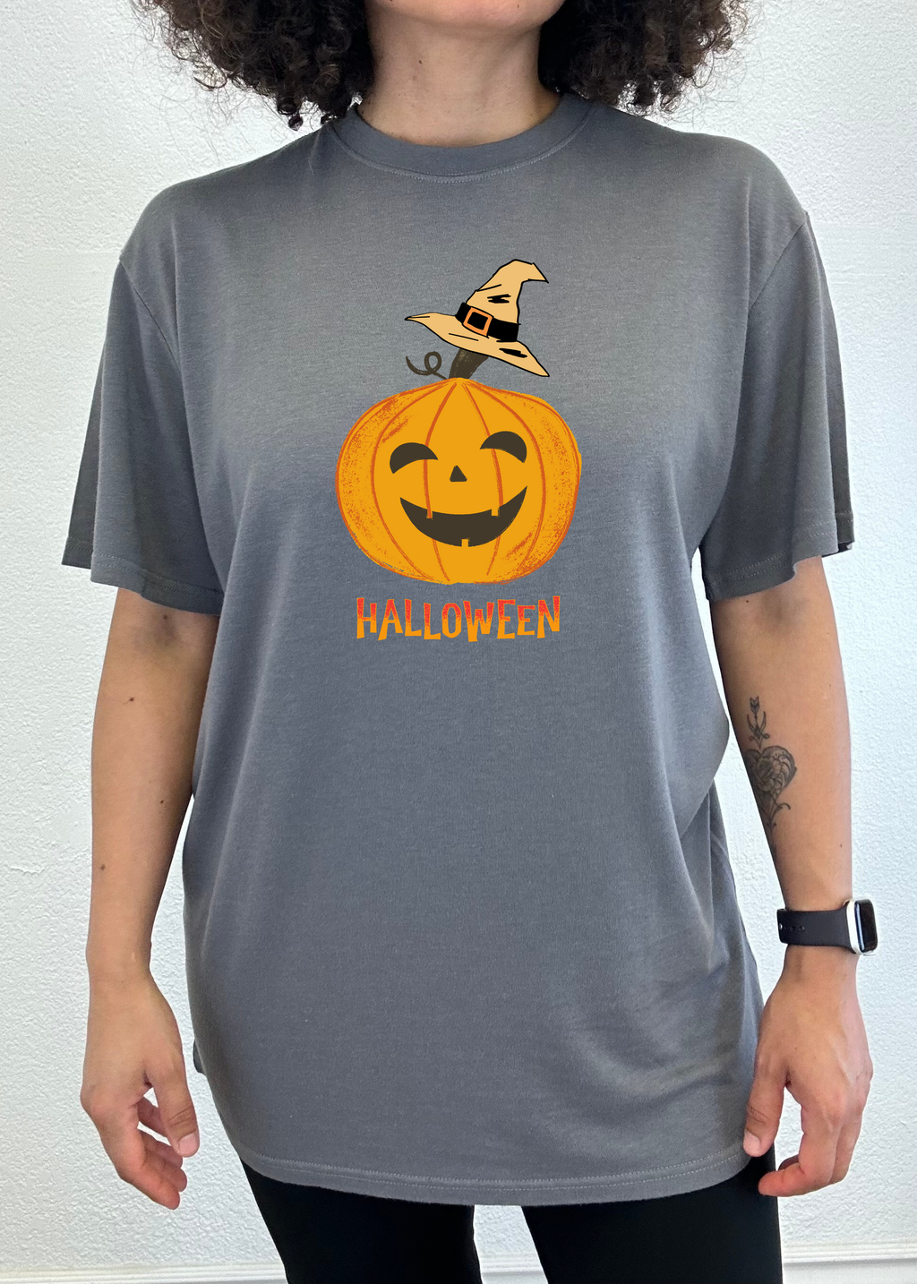 Camiseta gráfica de manga corta de viscosa de bambú/algodón orgánico unisex con calabaza de Halloween