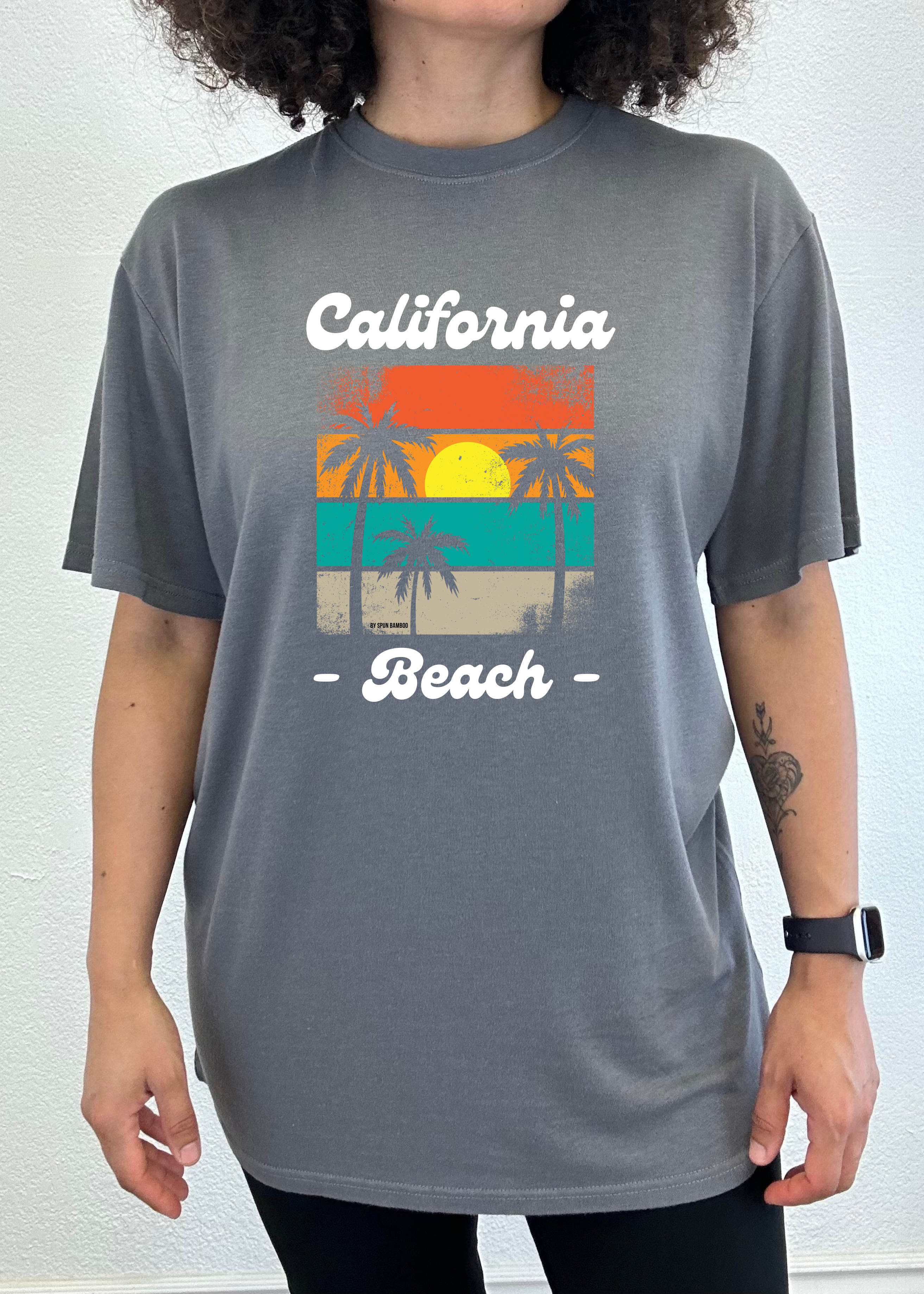 Camiseta gráfica de manga corta de viscosa de bambú y algodón orgánico California Beach unisex