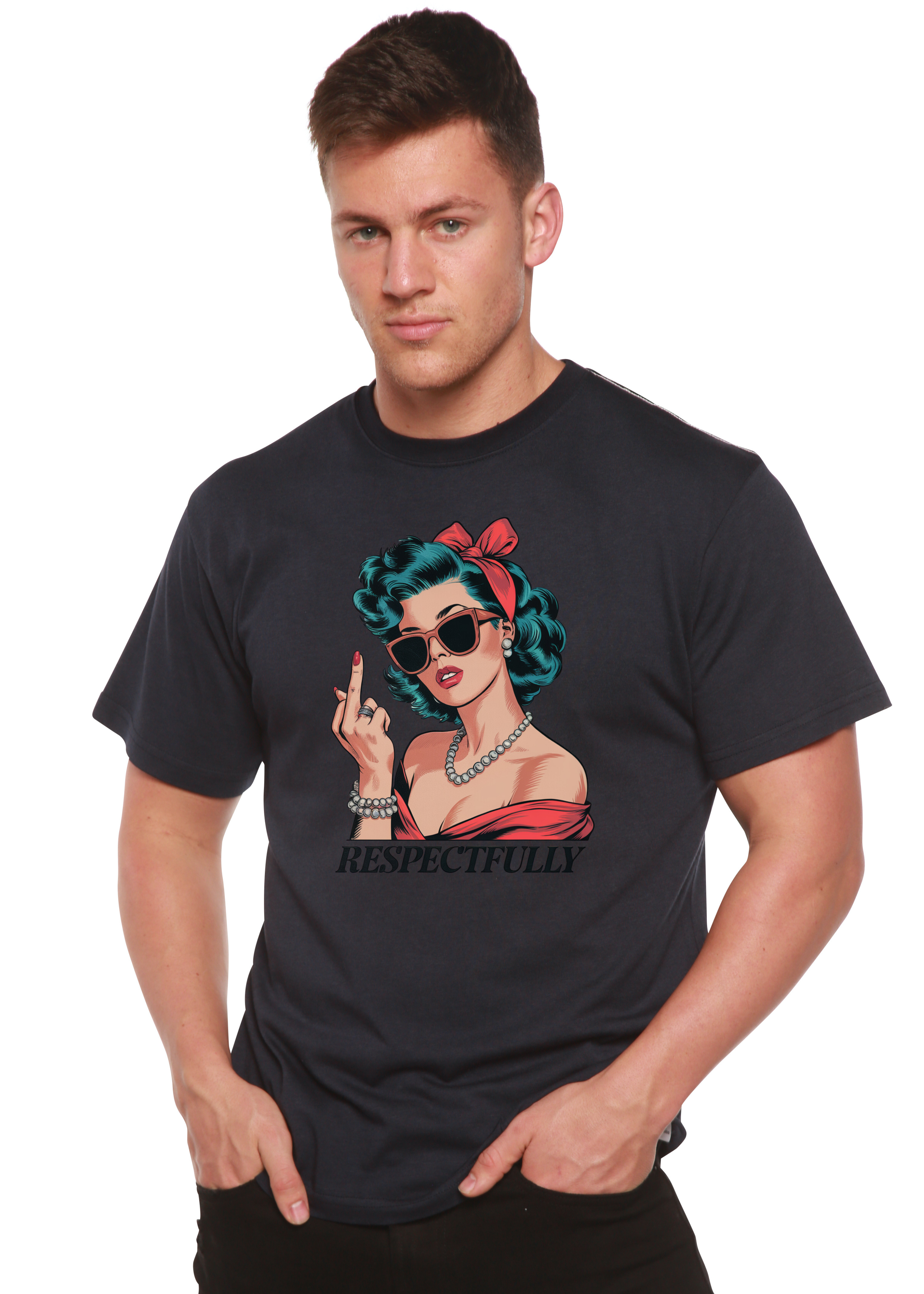 Camiseta gráfica unisex de bambú/algodón con "Respectfully Middle Finger"
