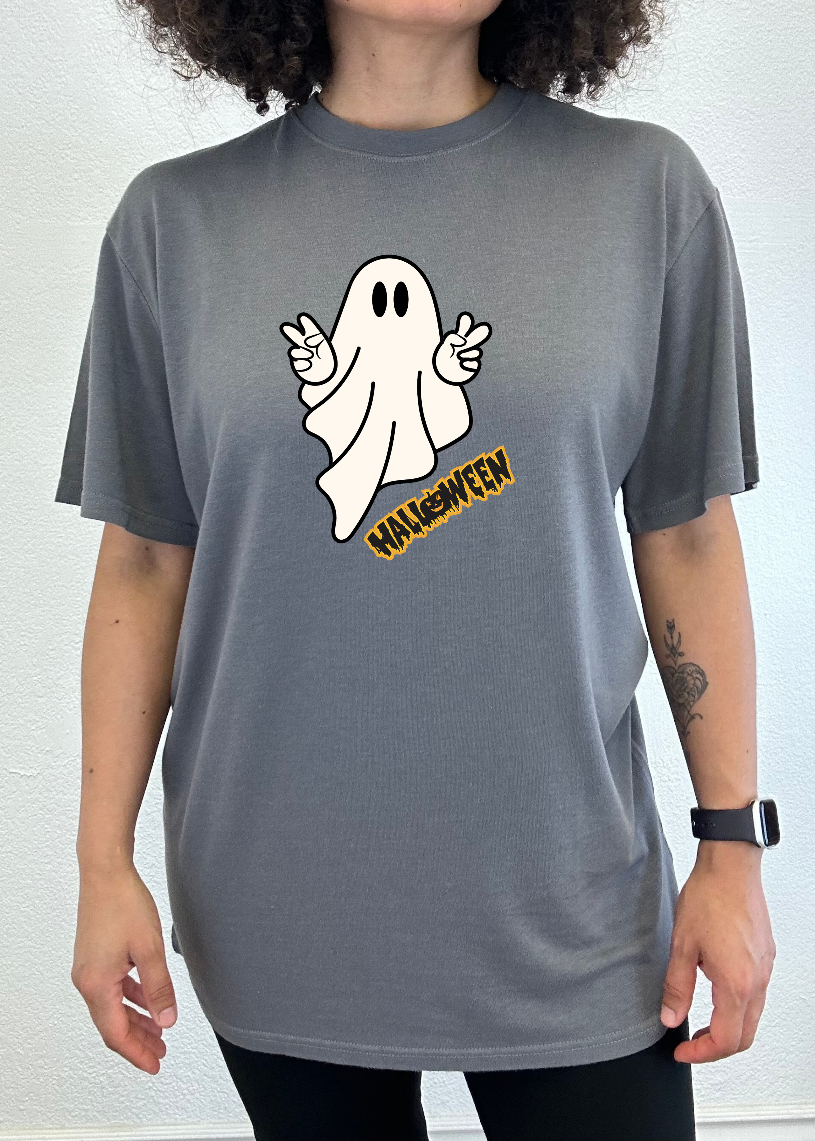 Camiseta gráfica de manga corta unisex Halloween Ghost de viscosa de bambú/algodón orgánico