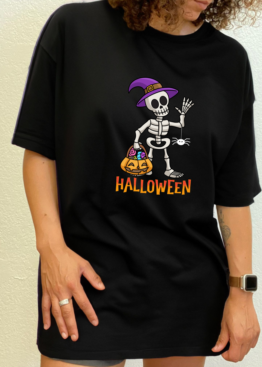 Camiseta gráfica unisex de manga corta de bambú-viscosa/algodón orgánico "Happy Halloween"