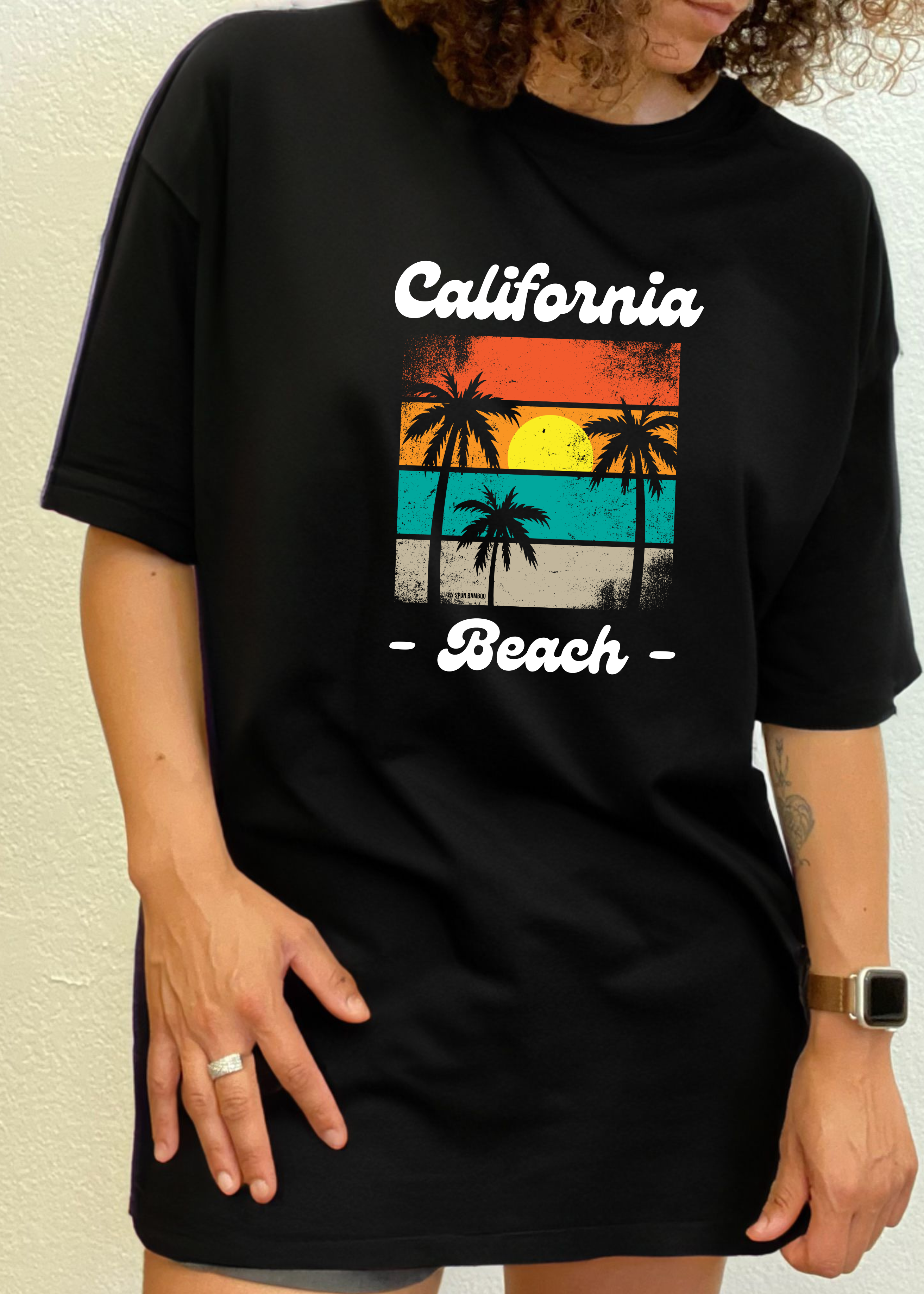 Camiseta gráfica de manga corta de viscosa de bambú y algodón orgánico California Beach unisex