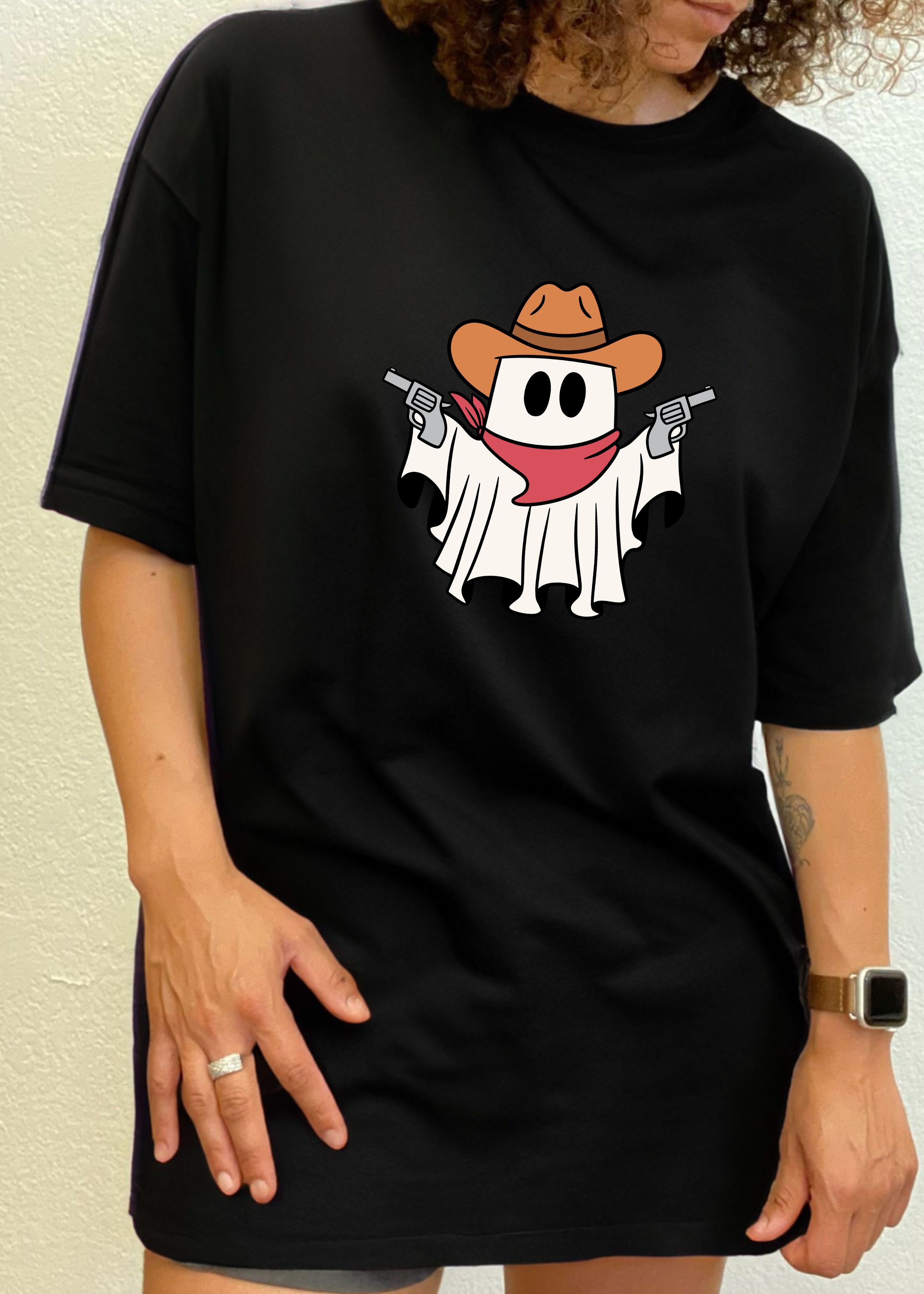 Camiseta gráfica de manga corta de viscosa de bambú y algodón orgánico unisex Cowboy Ghost