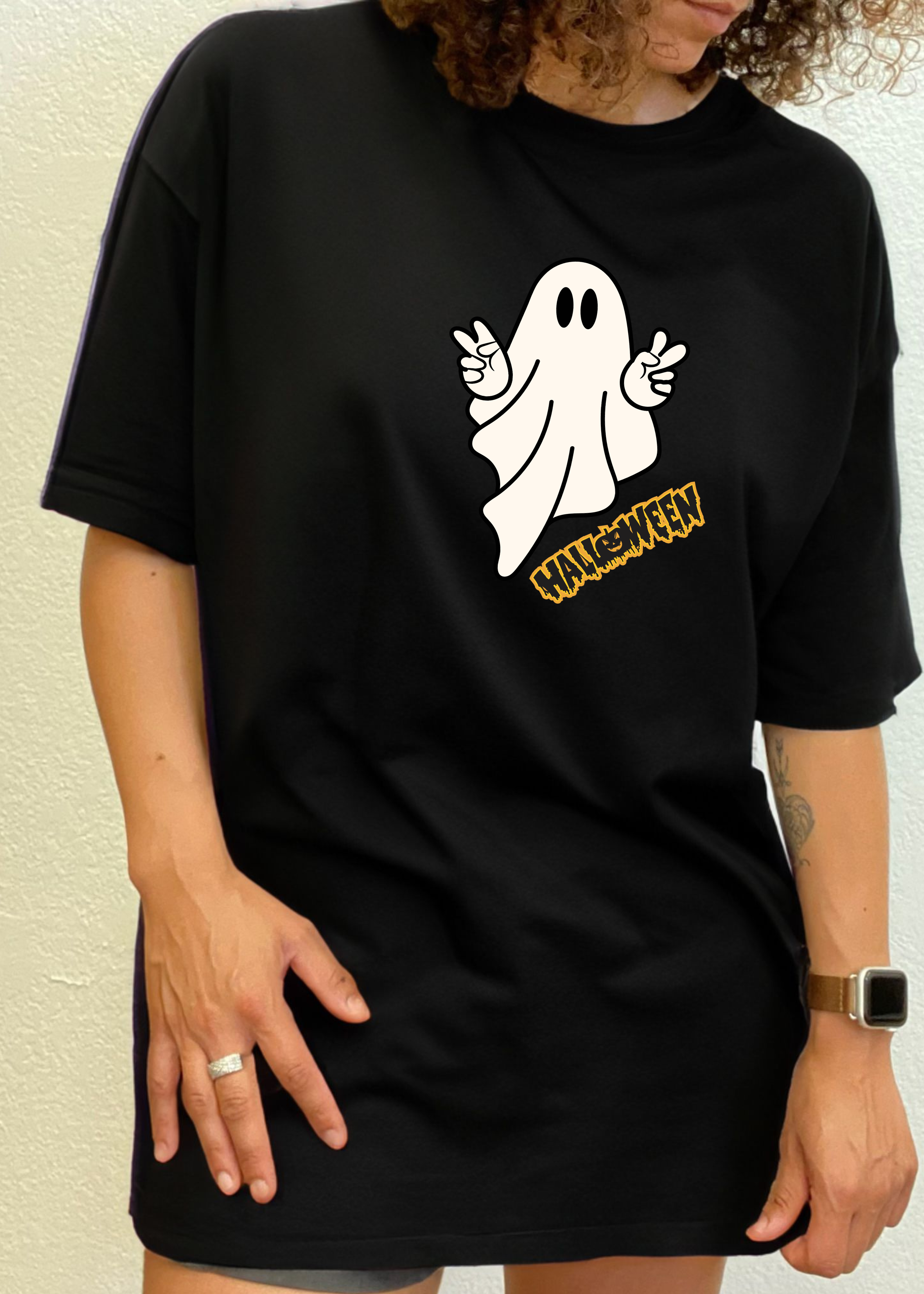 Camiseta gráfica de manga corta unisex Halloween Ghost de viscosa de bambú/algodón orgánico
