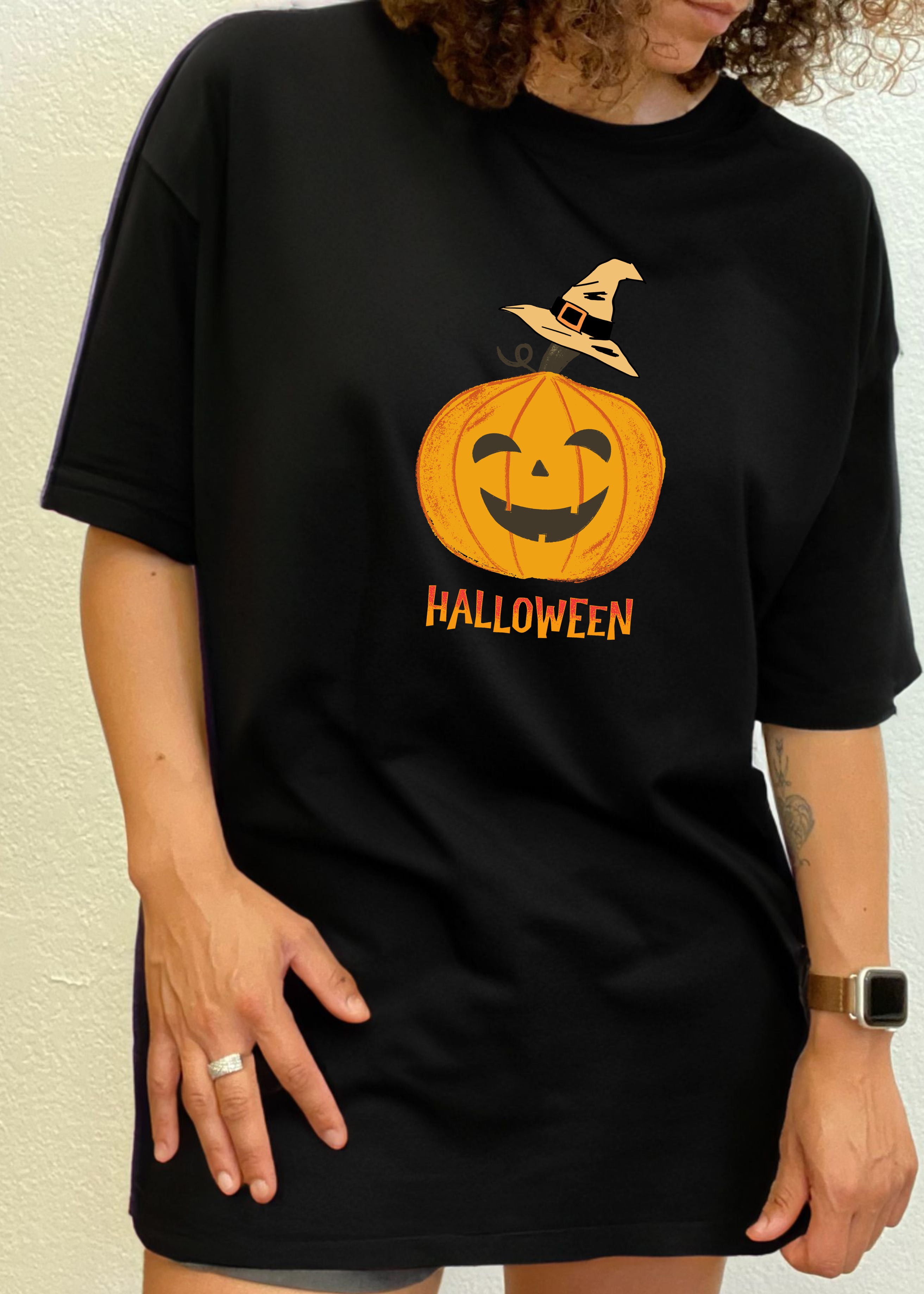Camiseta gráfica de manga corta de viscosa de bambú/algodón orgánico unisex con calabaza de Halloween