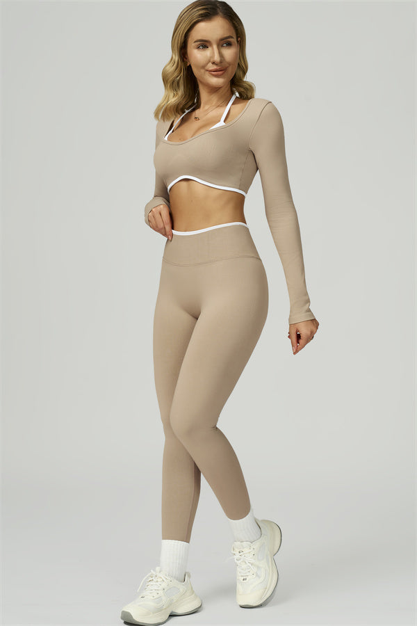 El conjunto de 2 piezas de crop top de manga larga y leggings Prime Line
