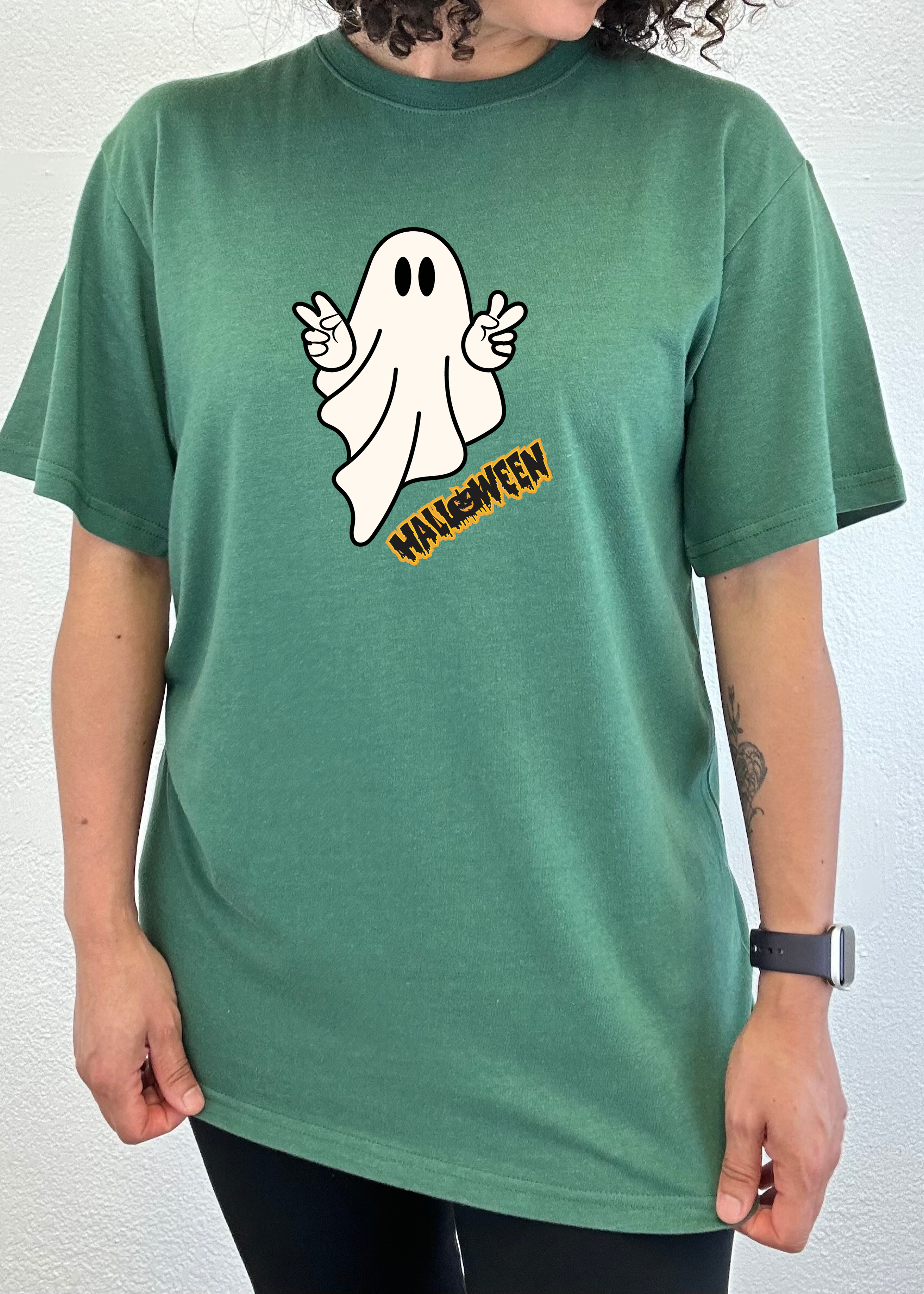 Camiseta gráfica de manga corta unisex Halloween Ghost de viscosa de bambú/algodón orgánico
