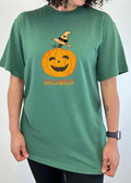 Camiseta gráfica de manga corta de viscosa de bambú/algodón orgánico unisex con calabaza de Halloween