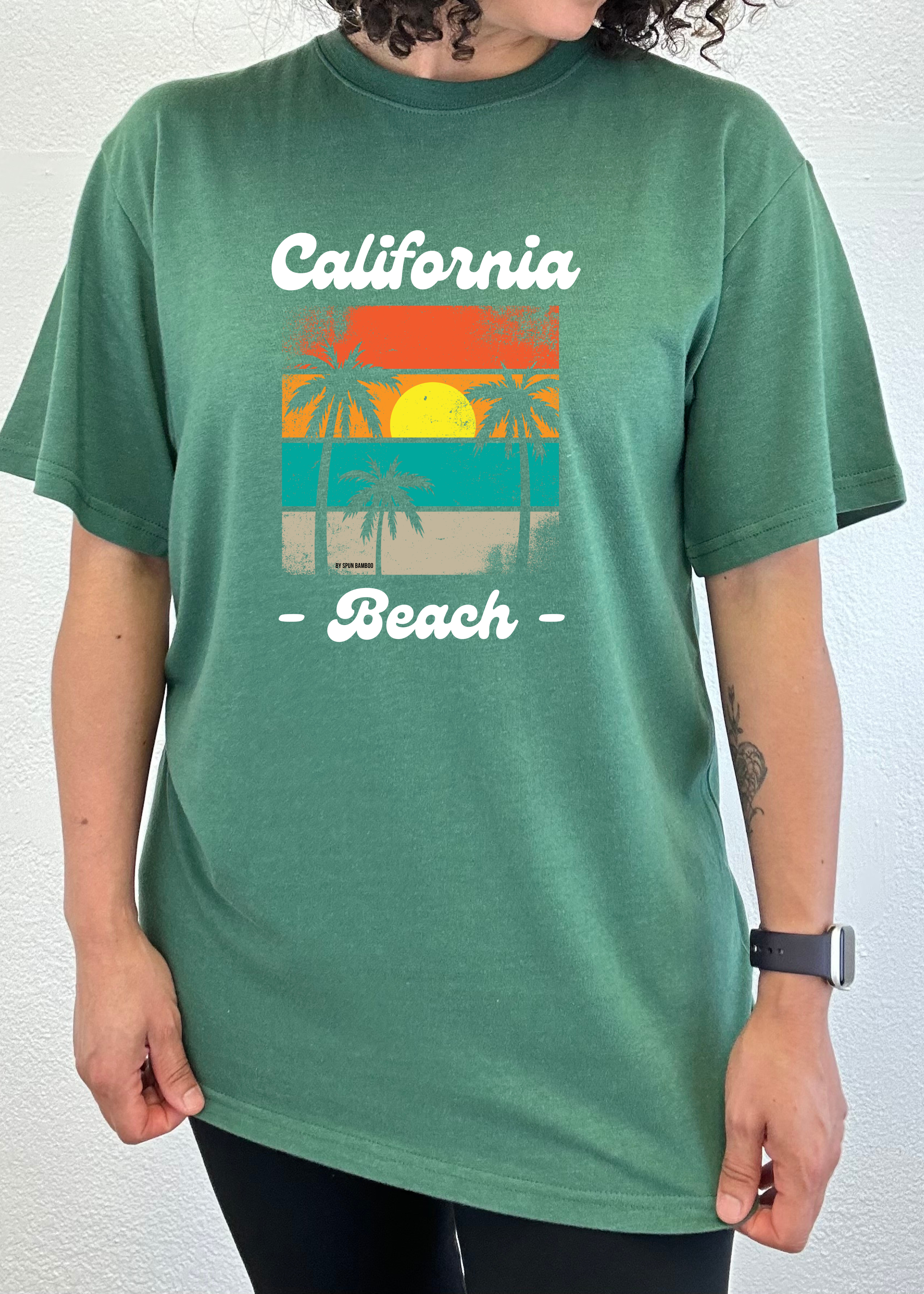 Camiseta gráfica de manga corta de viscosa de bambú y algodón orgánico California Beach unisex