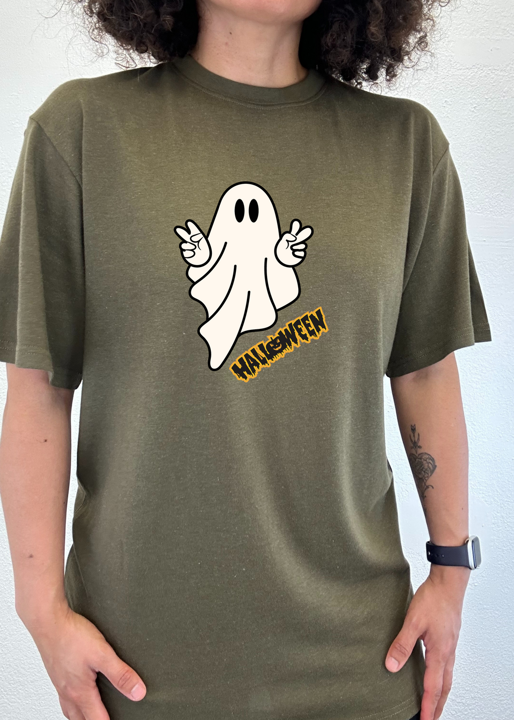 Camiseta gráfica de manga corta unisex Halloween Ghost de viscosa de bambú/algodón orgánico