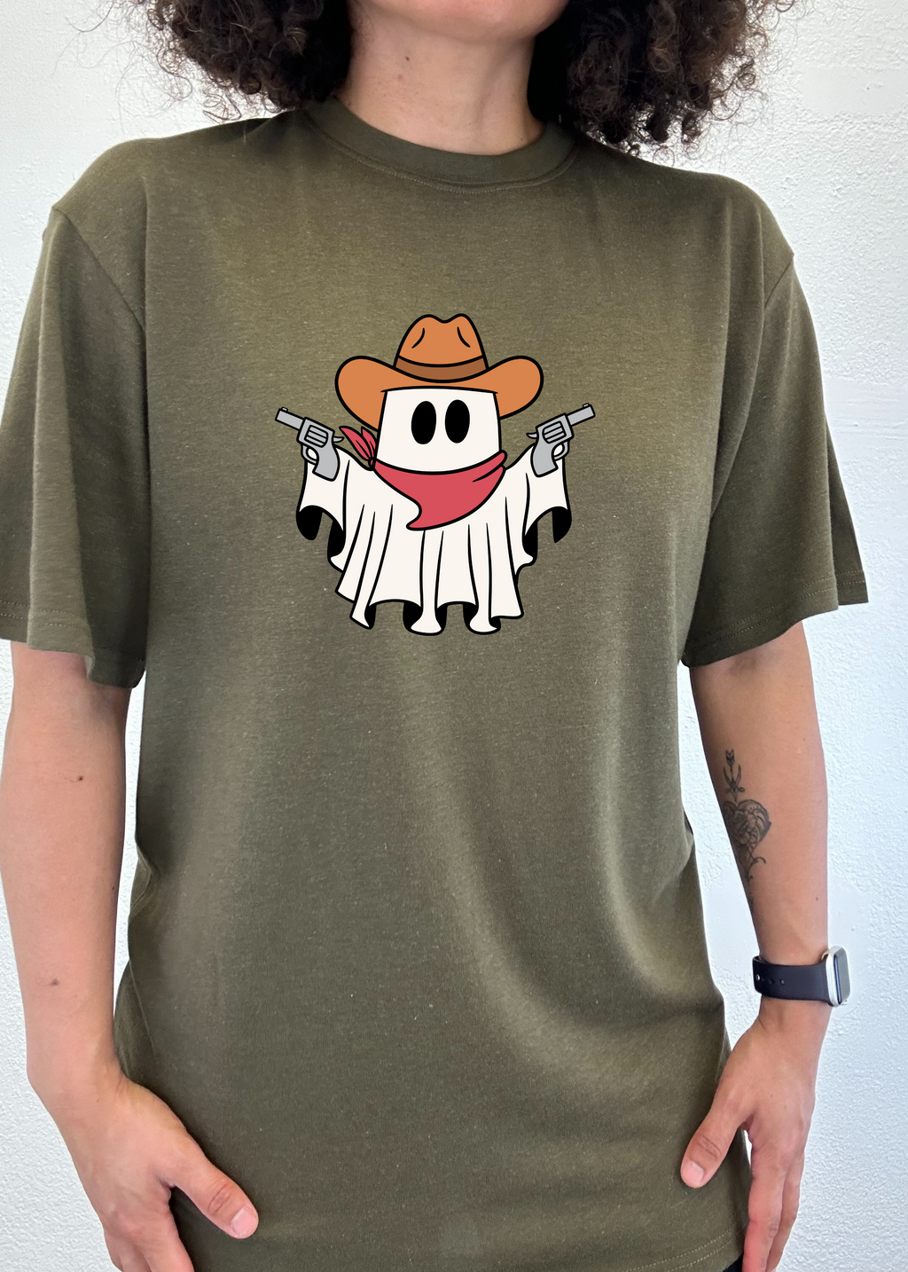 Camiseta gráfica de manga corta de viscosa de bambú y algodón orgánico unisex Cowboy Ghost