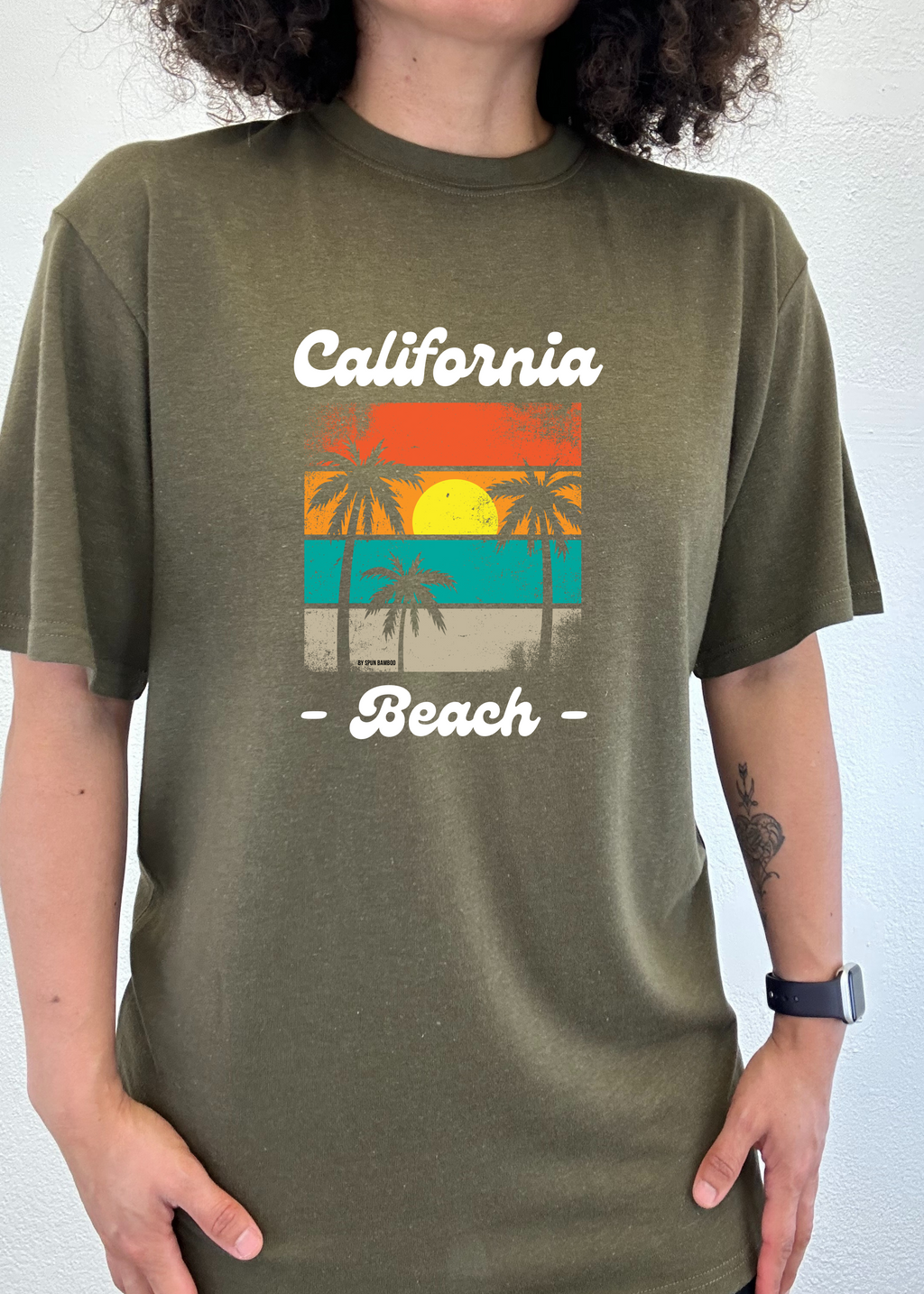 Camiseta gráfica de manga corta de viscosa de bambú y algodón orgánico California Beach unisex