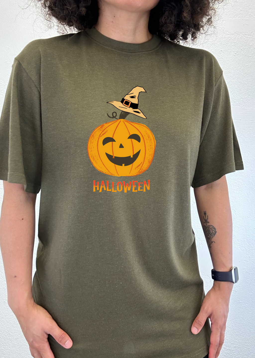 Camiseta gráfica de manga corta de viscosa de bambú/algodón orgánico unisex con calabaza de Halloween