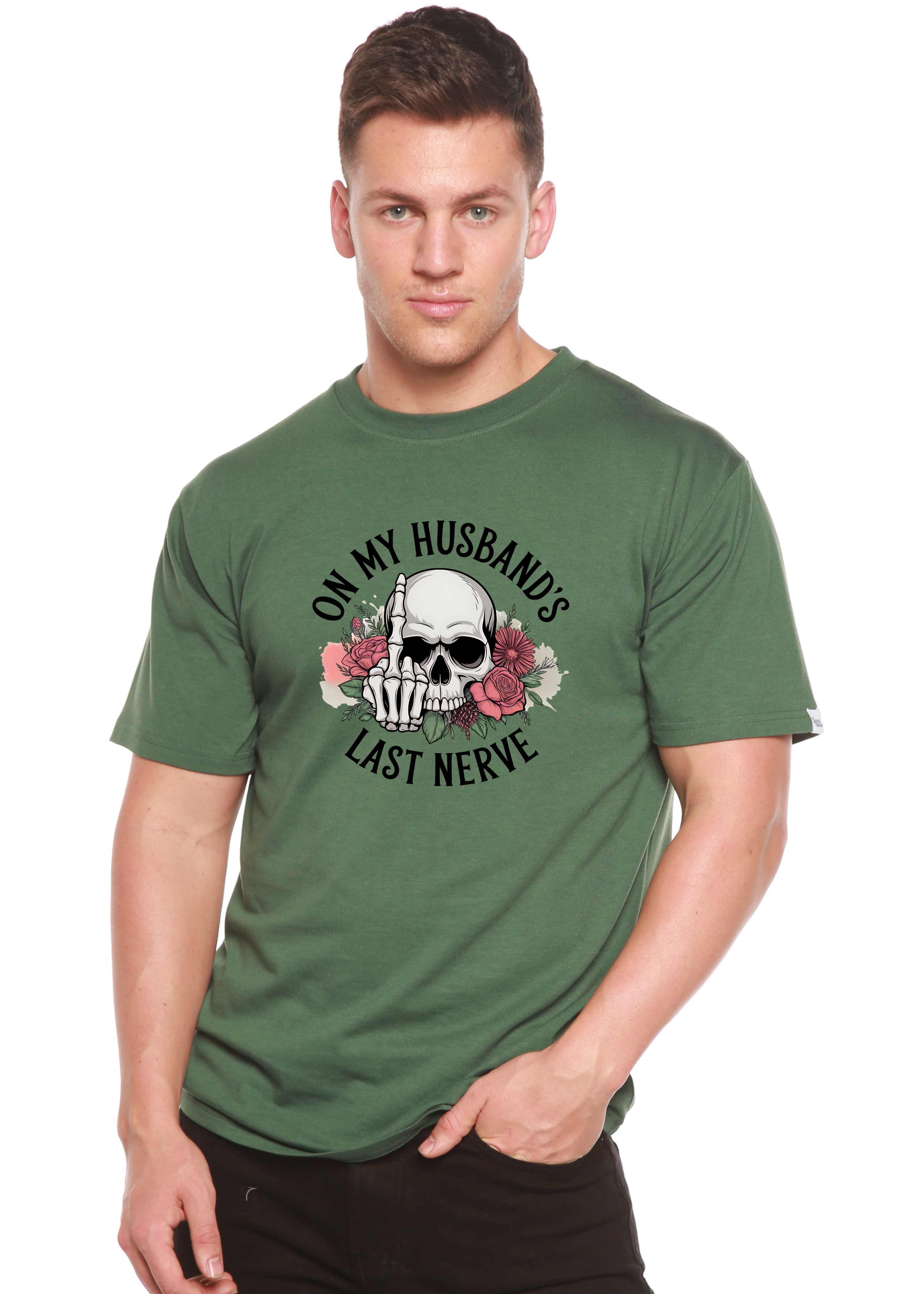 Camiseta Gráfica Unisex de Bambú/Algodón con Sublimación "En el Último Nervio de Mi Esposo"