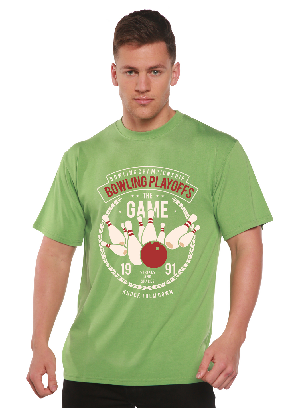 Camiseta gráfica de manga corta de bambú/algodón orgánico para hombre "Playoffs de bolos"