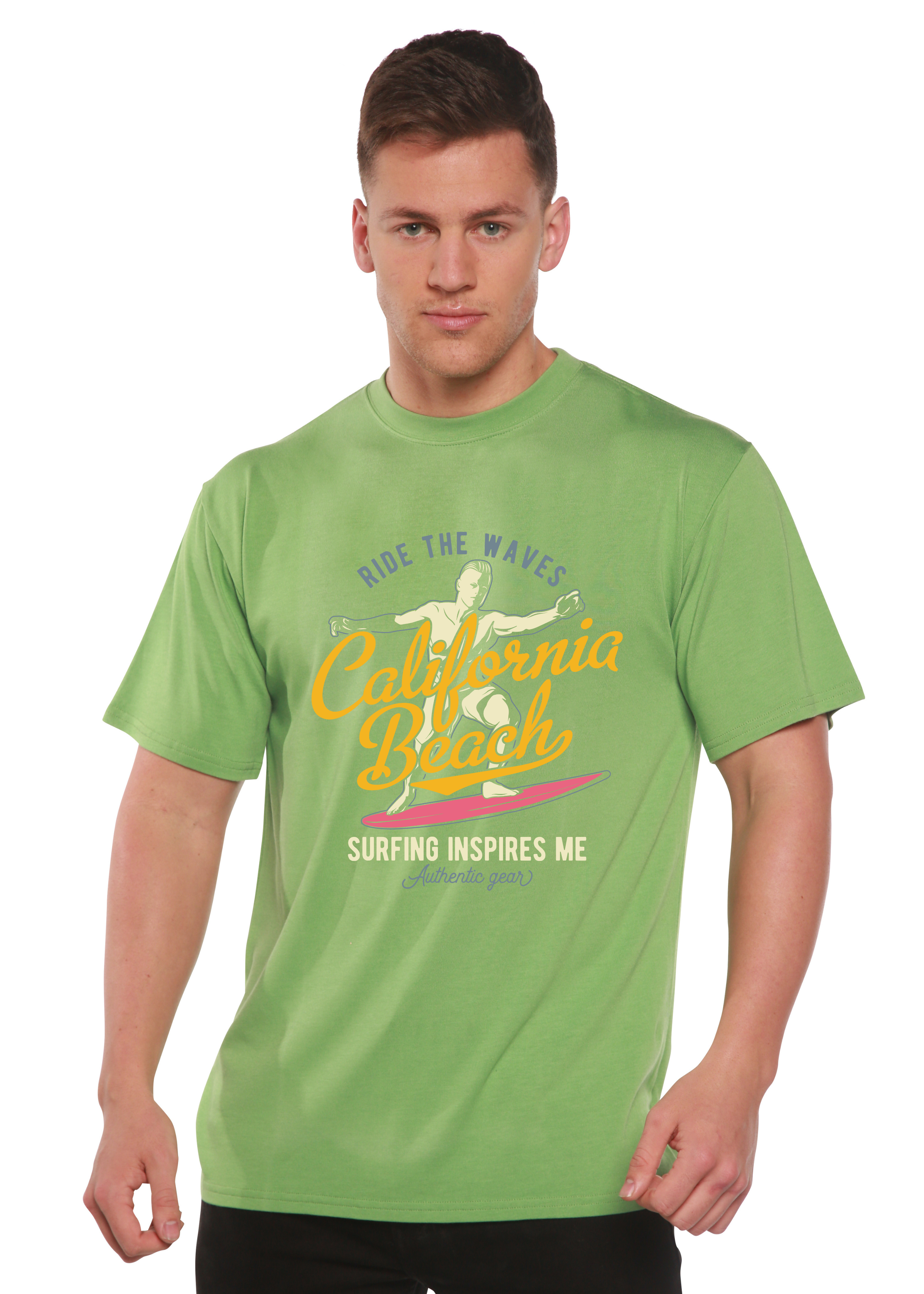 Camiseta Gráfica de Manga Corta para Hombre California Beach de Viscosa de Bambú/Algodón Orgánico