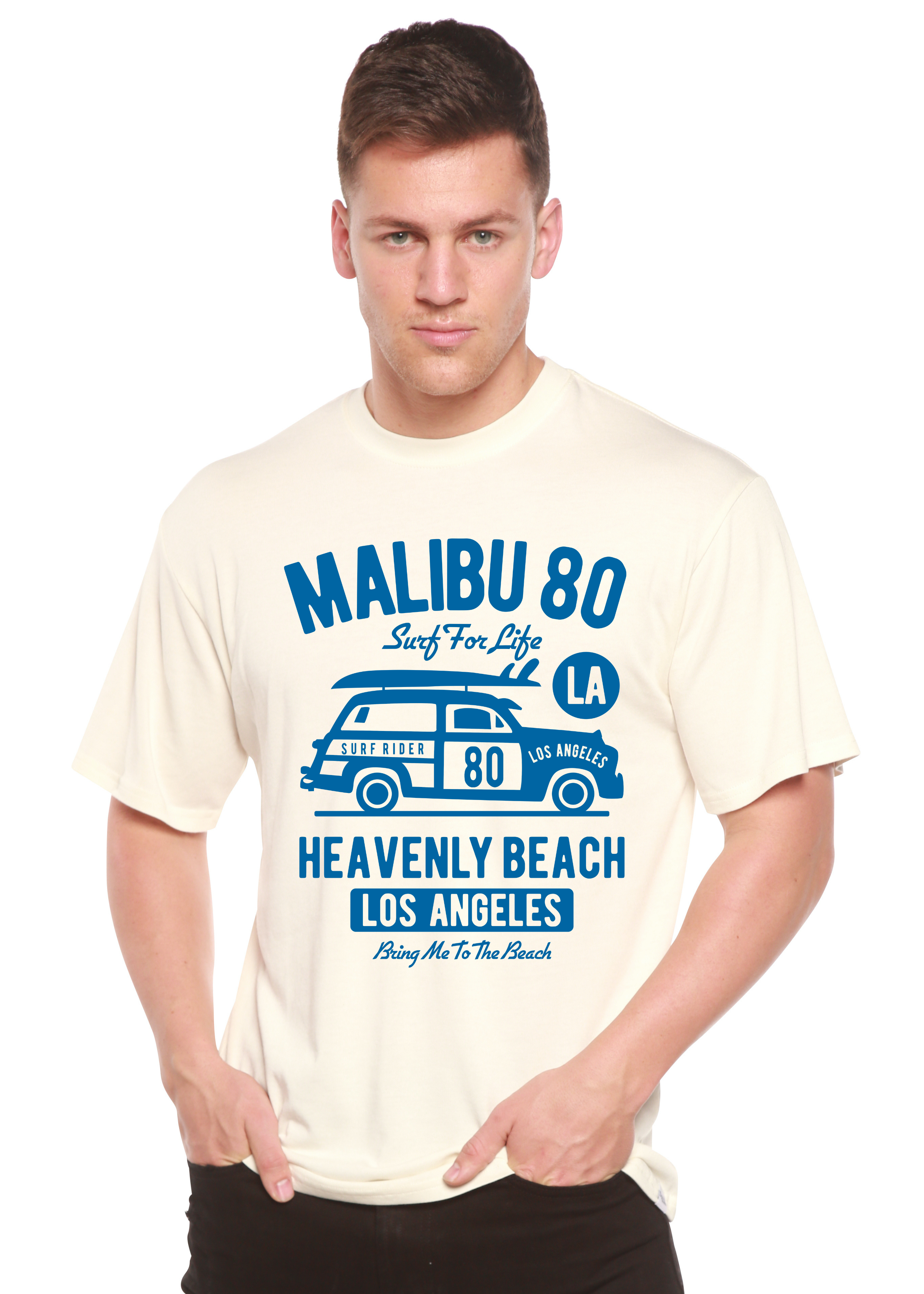 Camiseta gráfica de manga corta de viscosa de bambú y algodón orgánico para hombre Malibu 80