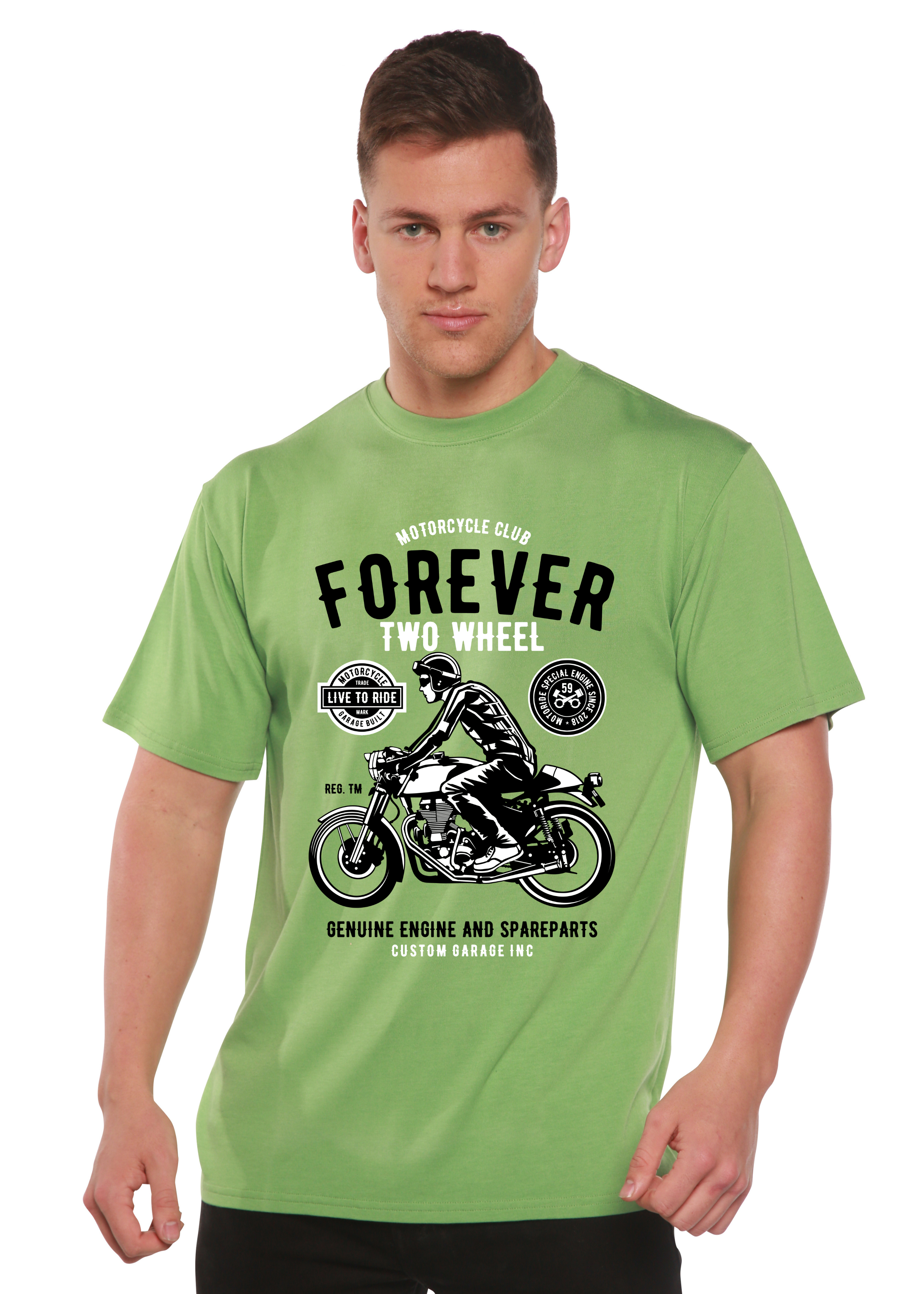 Camiseta gráfica de manga corta de viscosa de bambú/algodón orgánico Forever Two Wheel para hombre