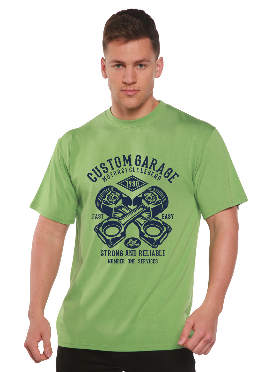 Camiseta Gráfica de Manga Corta de Viscosa de Bambú y Algodón Orgánico para Hombre Custom Garage